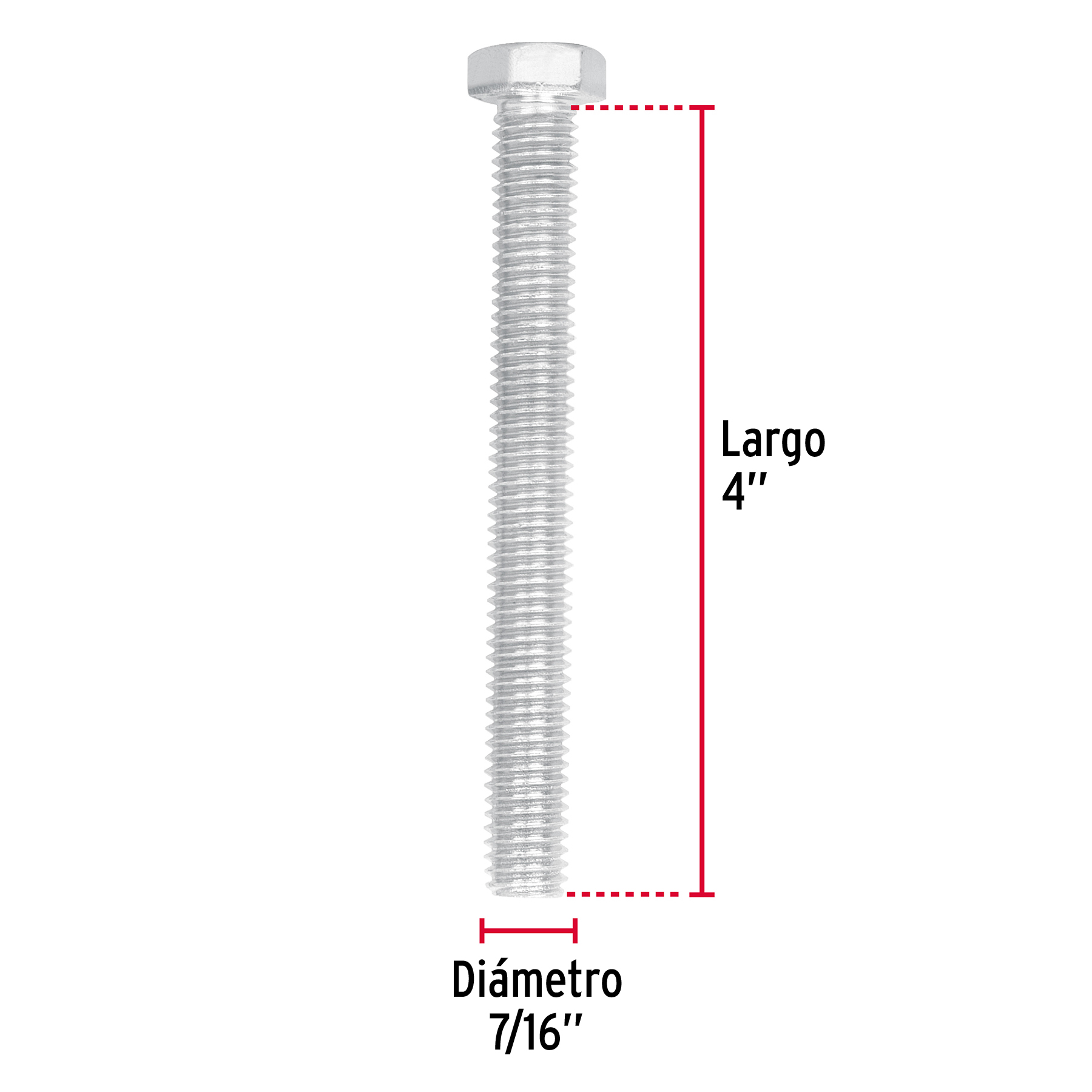 Tornillo acero galvanizado tipo máquina 7/16x4", 20 pzas