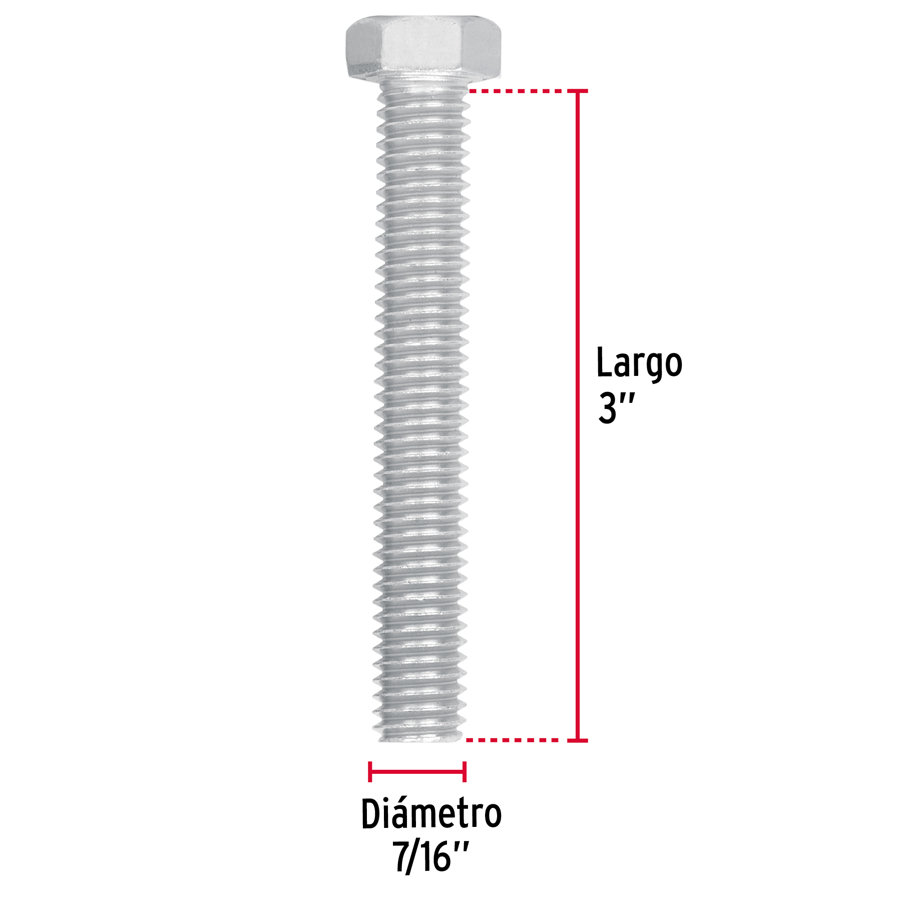 Tornillo acero galvanizado tipo máquina 7/16x3", 30 pzas