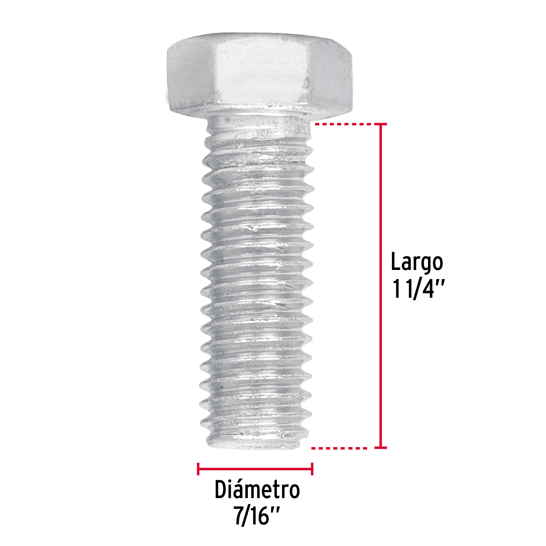 Tornillo acero galvanizado tipo máquina 7/16x1 1/4",50 pzas