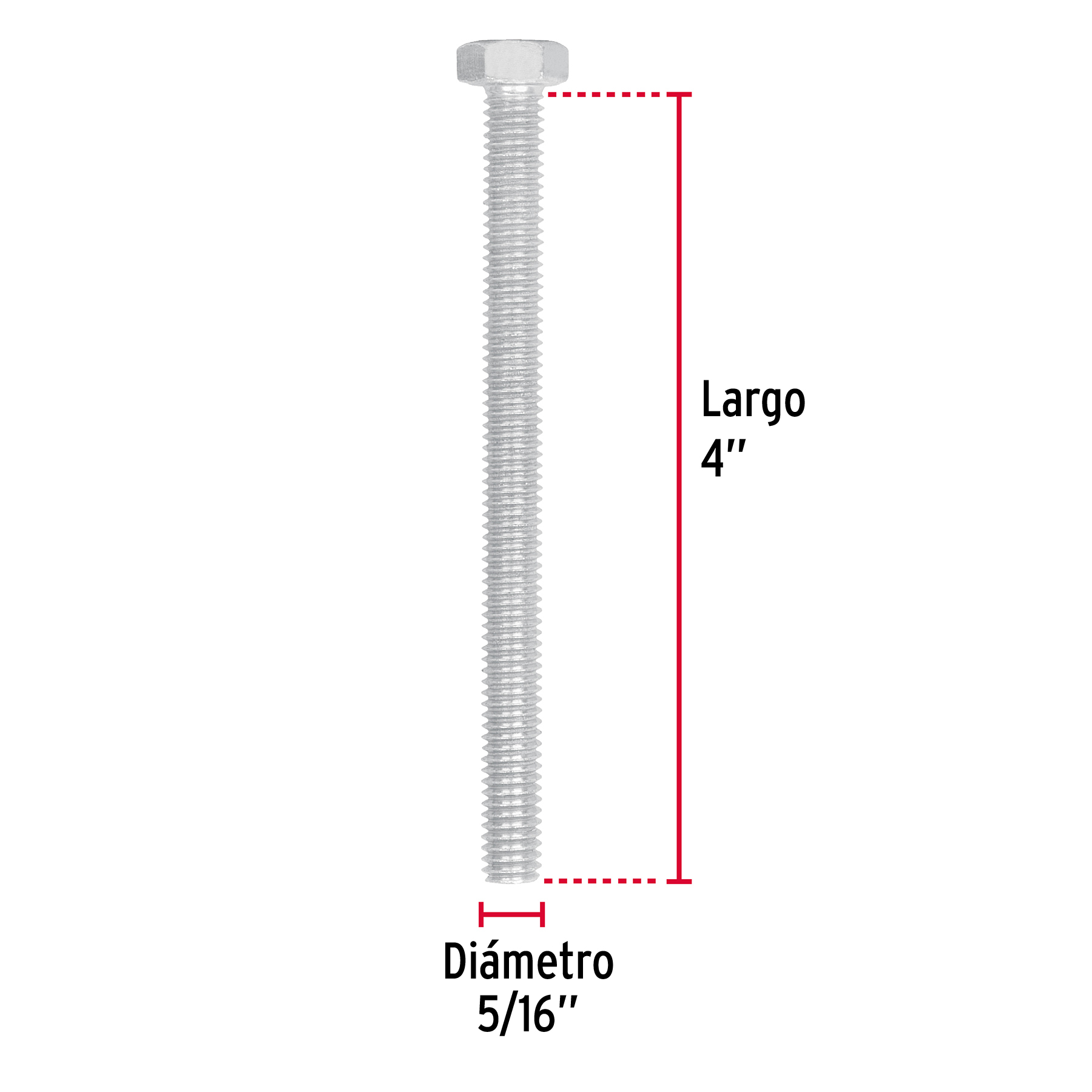 Tornillo acero galvanizado tipo máquina 5/16x4", 50 pzas