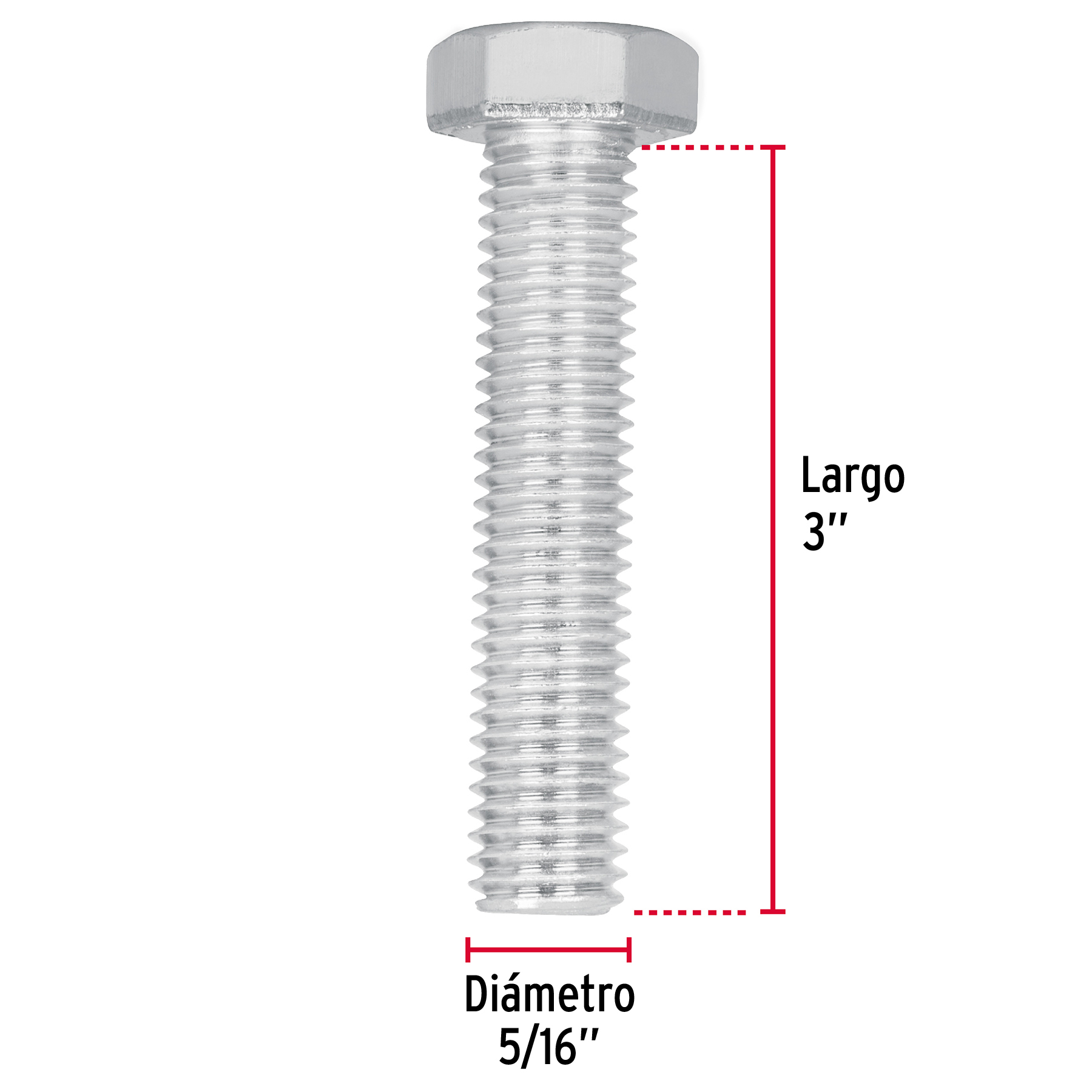 Tornillo acero galvanizado tipo máquina 5/16x3", 60 pzas