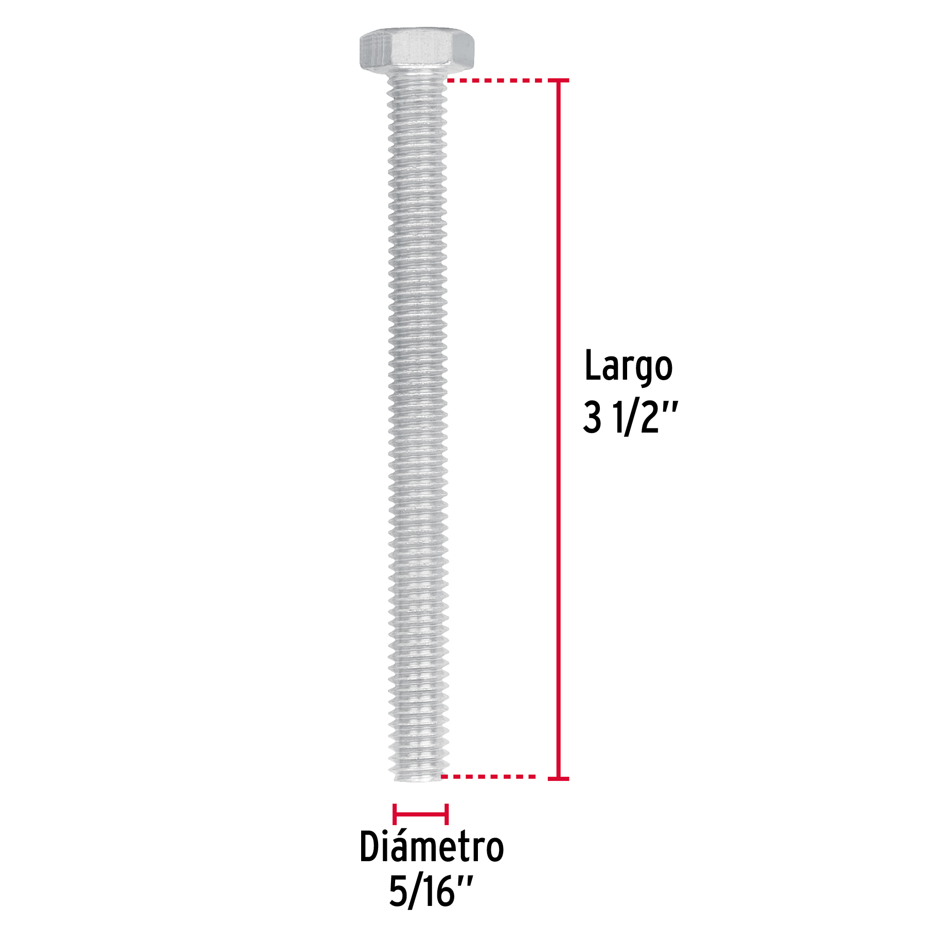 Tornillo acero galvanizado tipo máquina 5/16x3 1/2",50 pzas