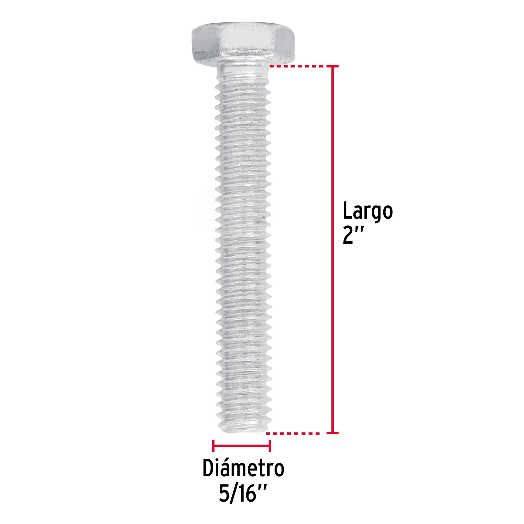 Tornillo acero galvanizado tipo máquina 5/16x2", 80 pzas