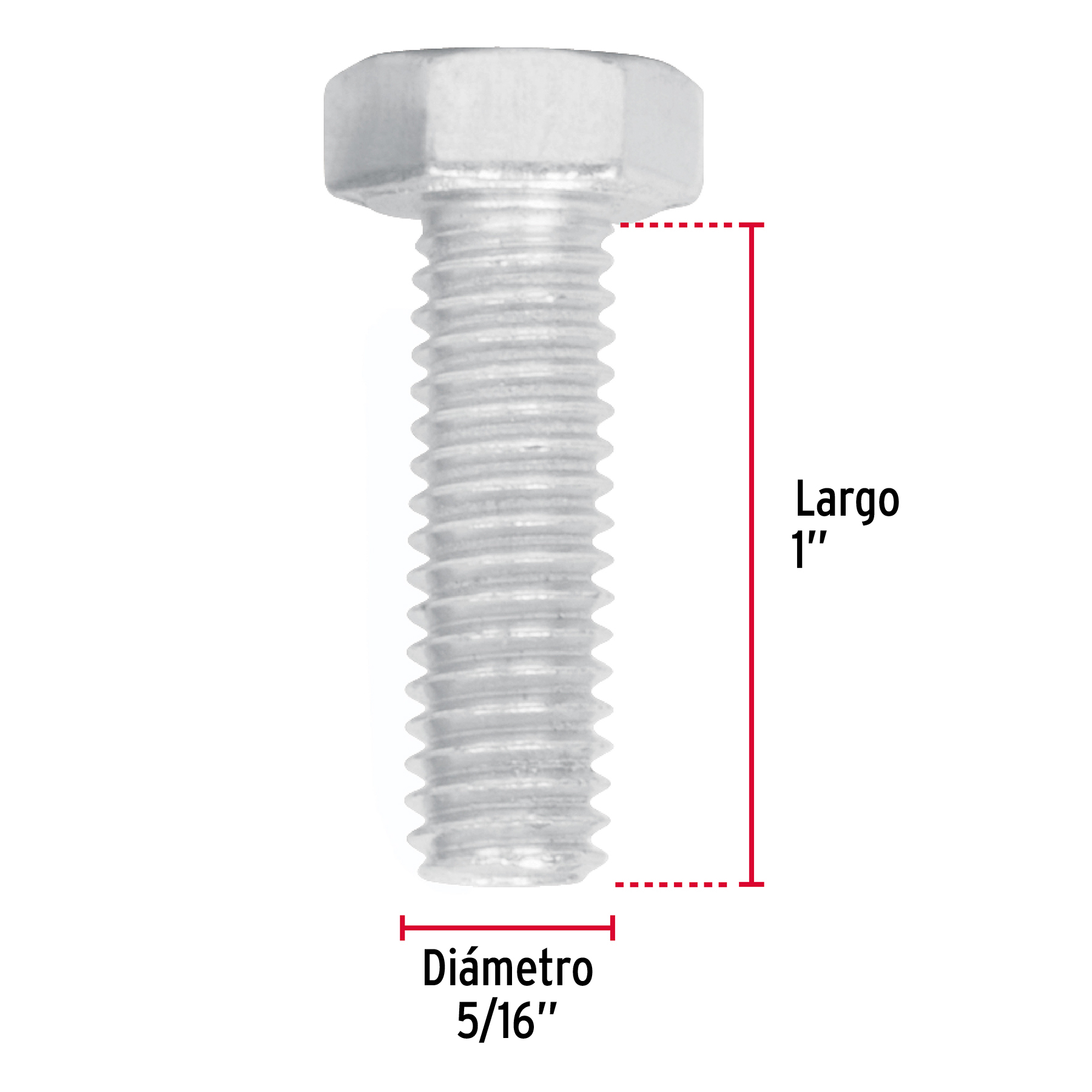 Tornillo acero galvanizado tipo máquina 5/16x1", 60 pzas