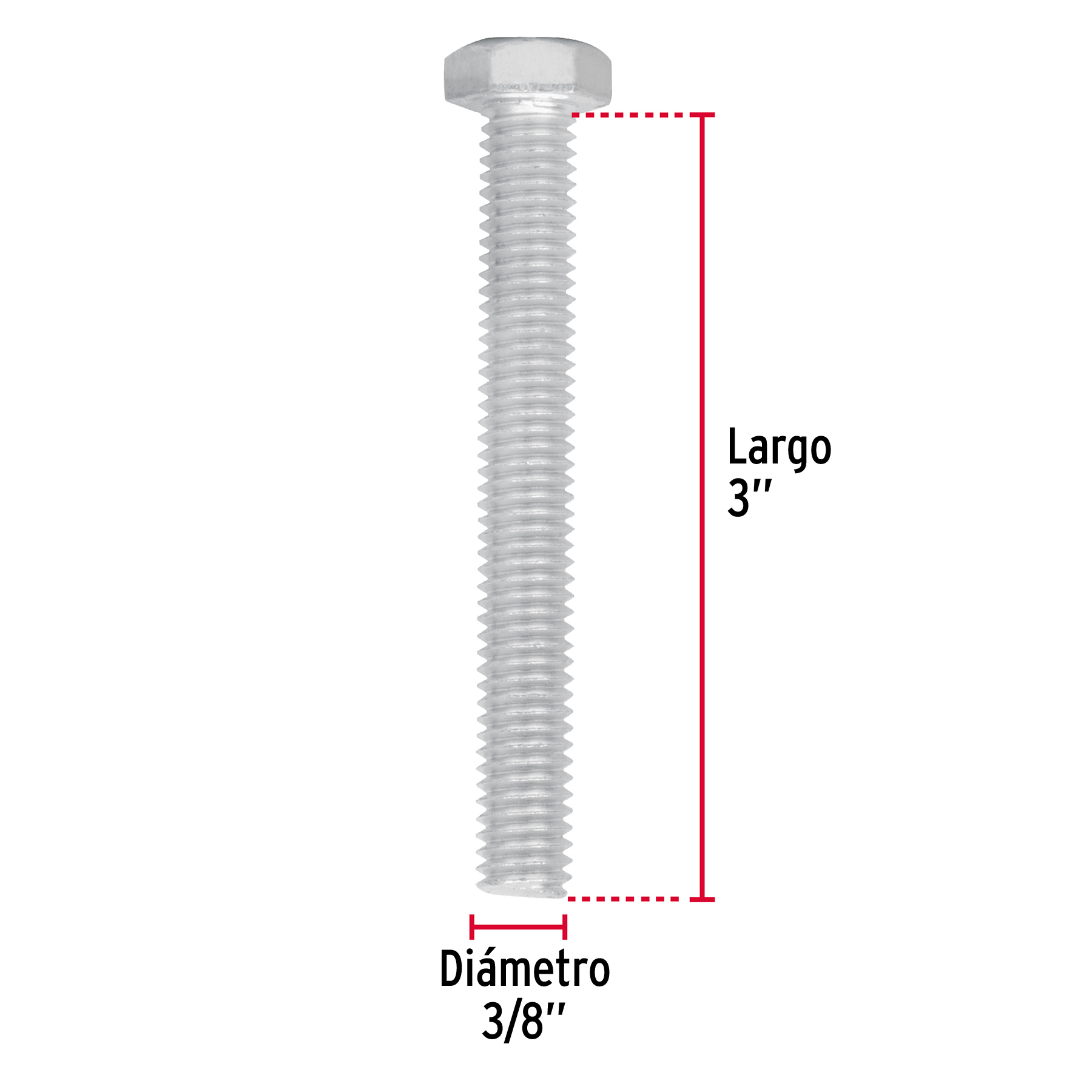 Tornillo acero galvanizado tipo máquina 3/8x3", 40 pzas