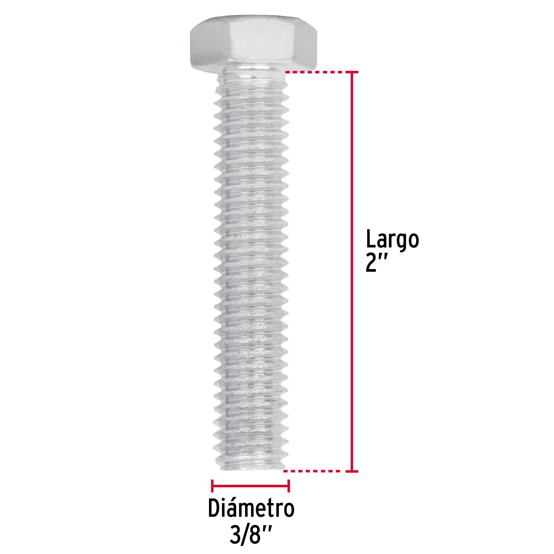 Tornillo acero galvanizado tipo máquina 3/8x2", 60 pzas