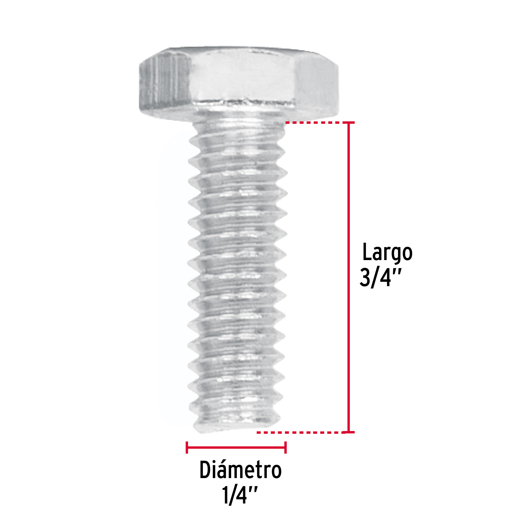 Tornillo acero galvanizado tipo máquina 1/4x3/4", 100 pzas