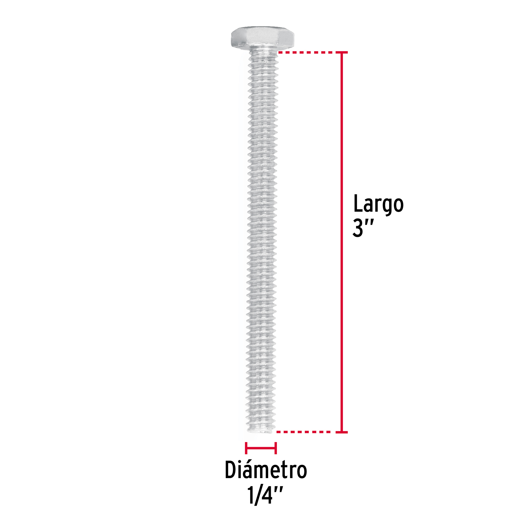 Tornillo acero galvanizado tipo máquina 1/4x3", 50 pzas