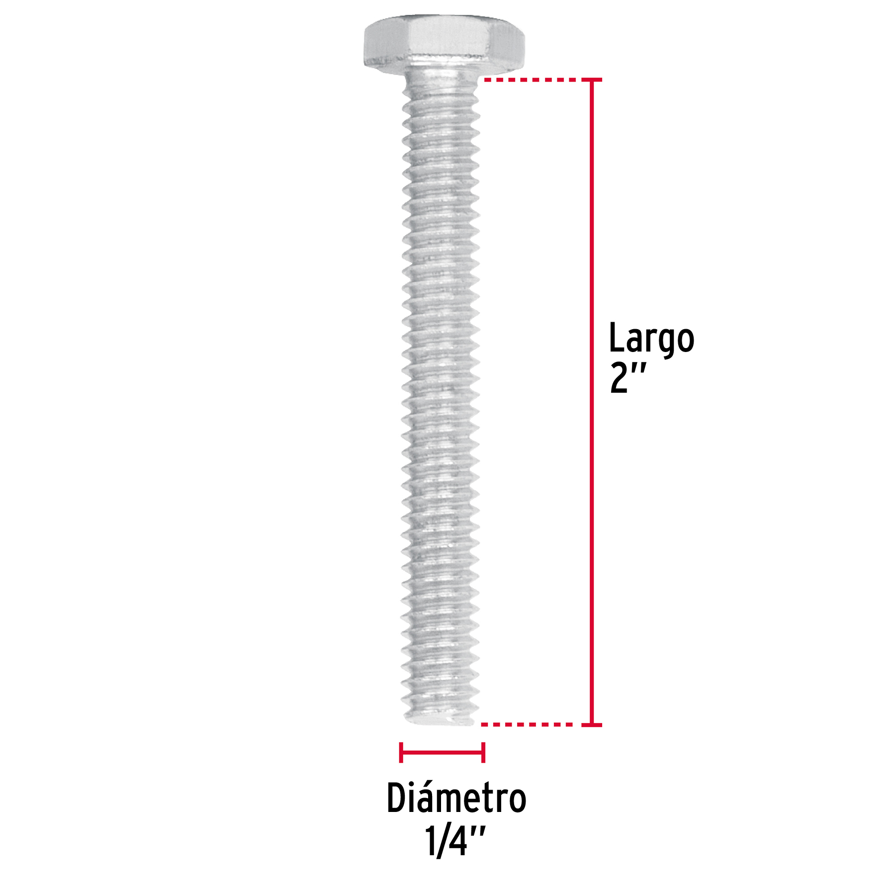 Tornillo acero galvanizado tipo máquina 1/4x2", 60 pzas