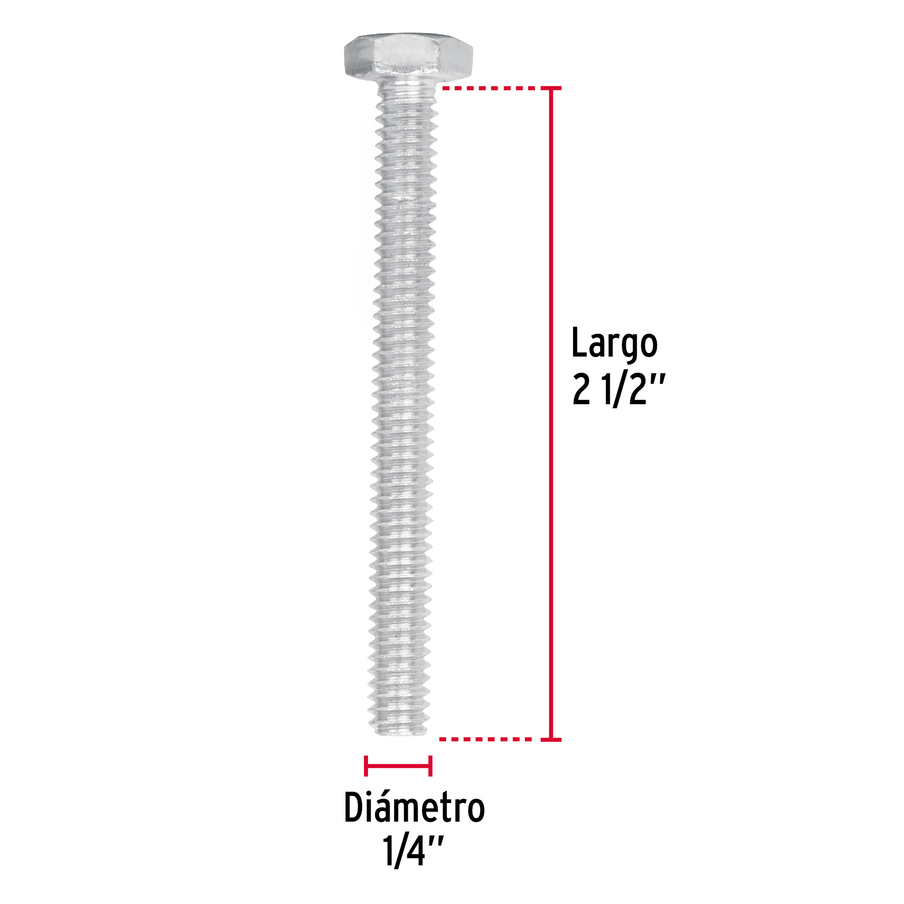 Tornillo acero galvanizado tipo máquina 1/4x2 1/2", 50 pzas