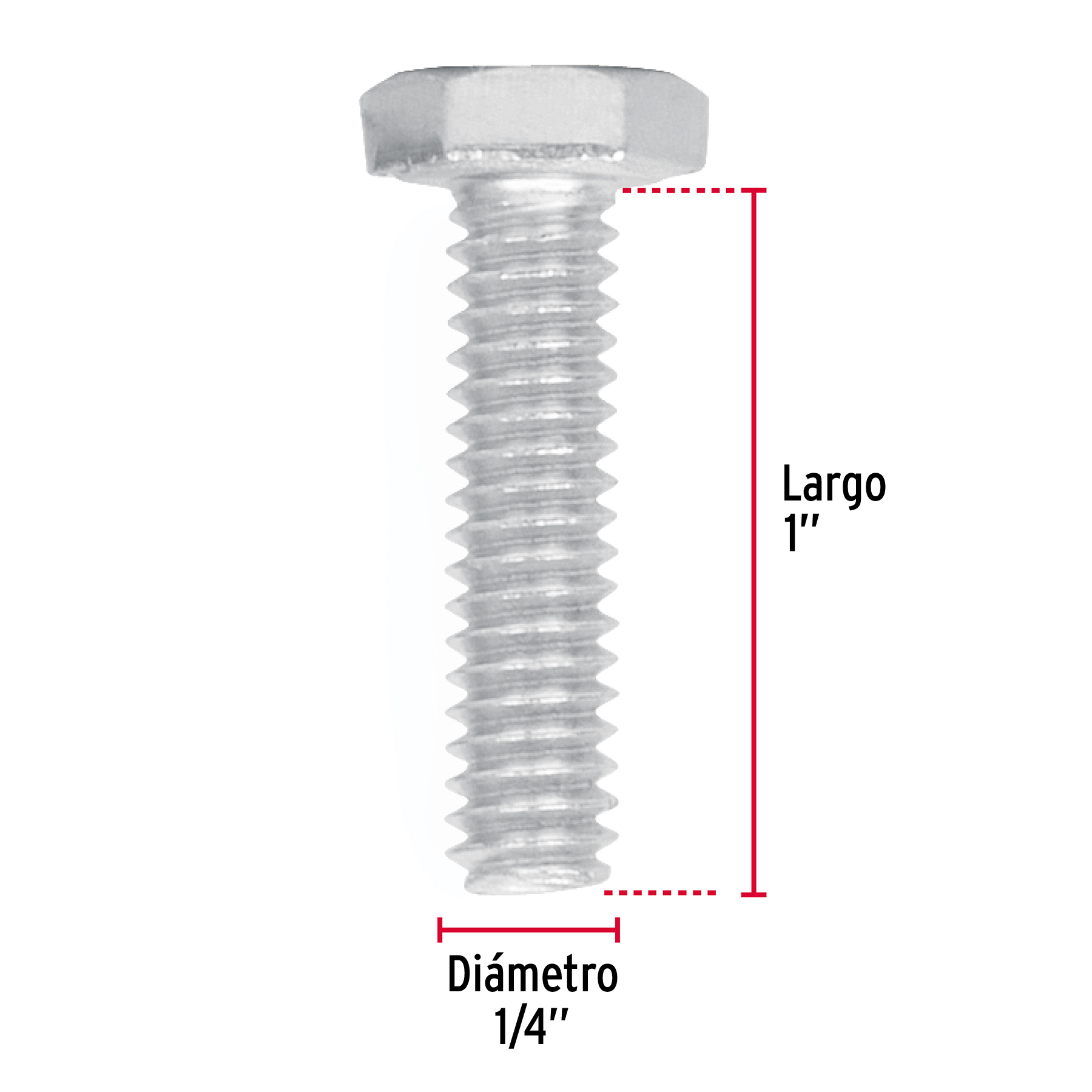 Tornillo acero galvanizado tipo máquina 1/4x1", 100 pzas