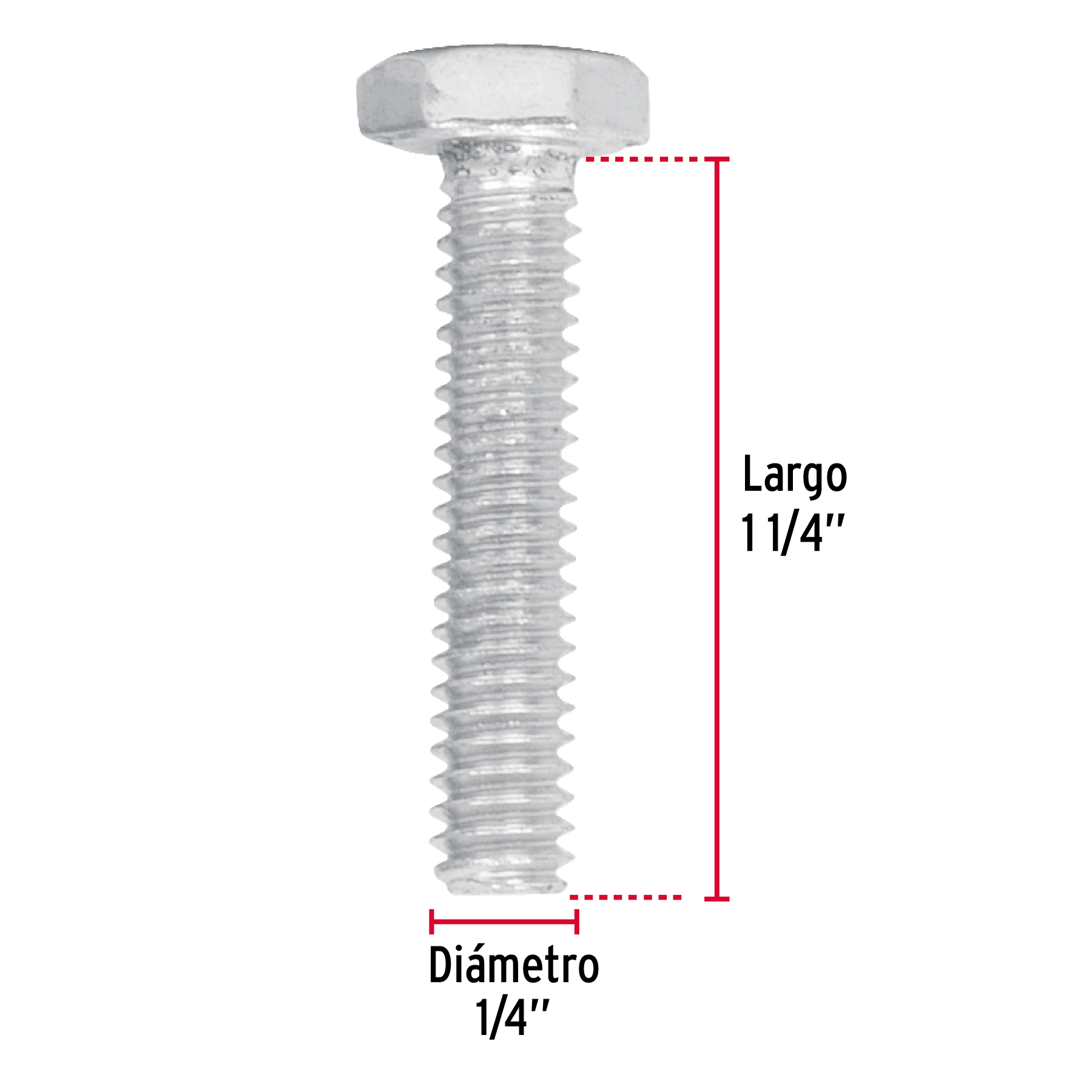 Tornillo acero galvanizado tipo máquina 1/4x1 1/4",100 pzas