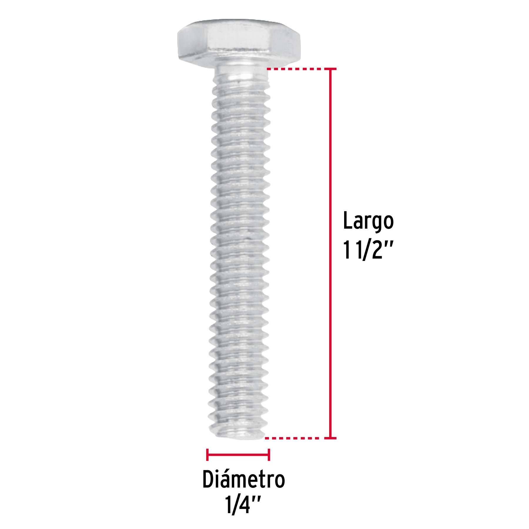 Tornillo acero galvanizado tipo máquina 1/4x1 1/2", 80 pzas