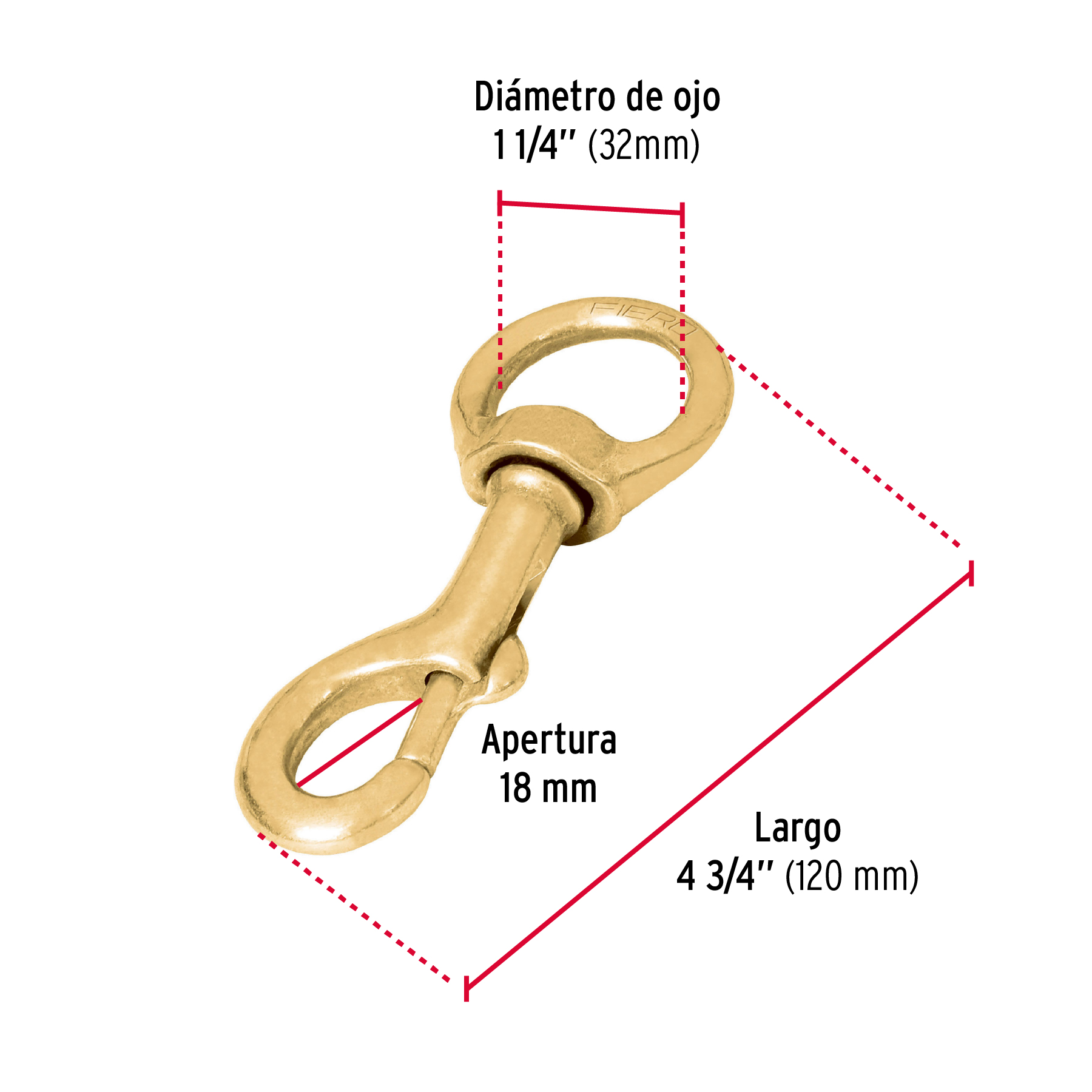 Bandola destorcedora, de latón, 1-1/4"