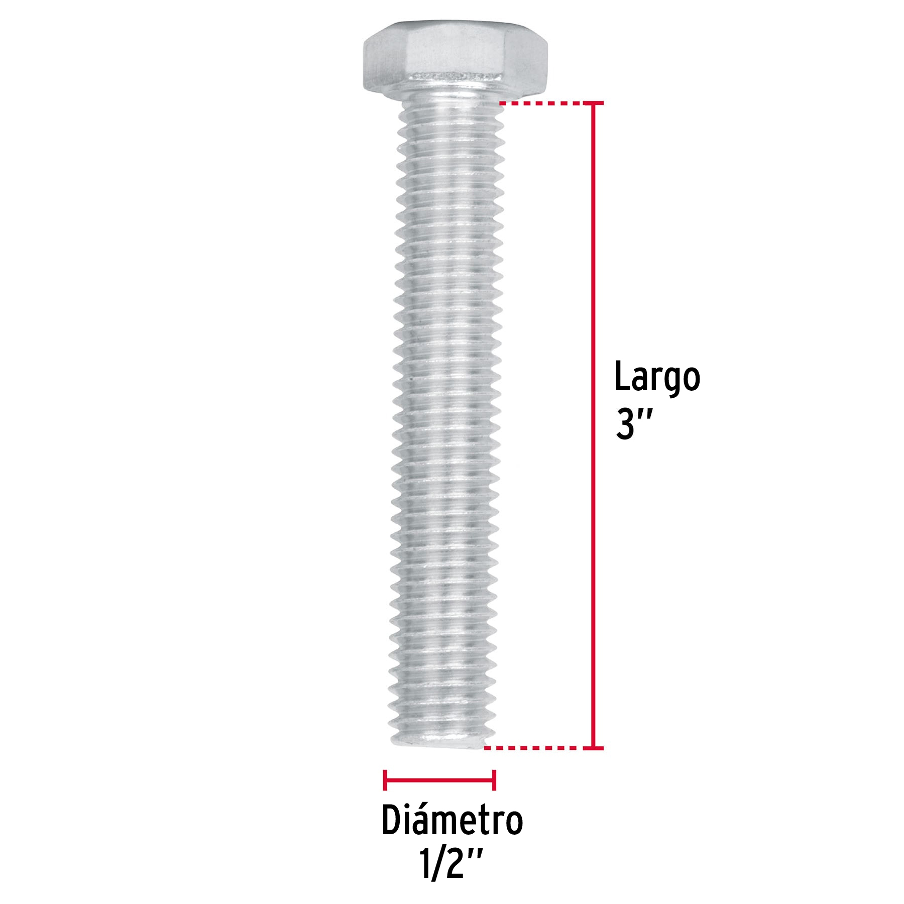 Tornillo acero galvanizado tipo máquina 1/2x3", 20 pzas