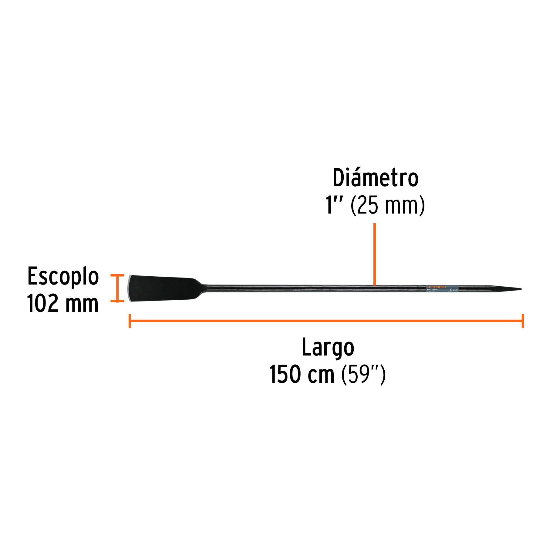 Barra cavadora 1-1/8" 1500 mm x 102 mm