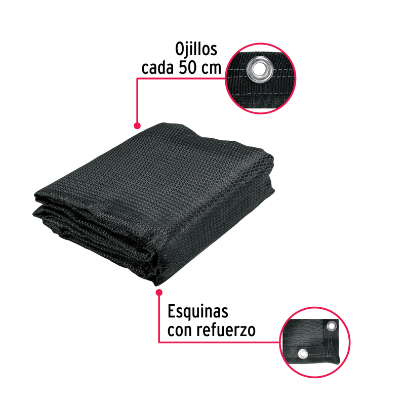 Toldo de polietileno, 80% sombra, 3.60 x 3 m, negro