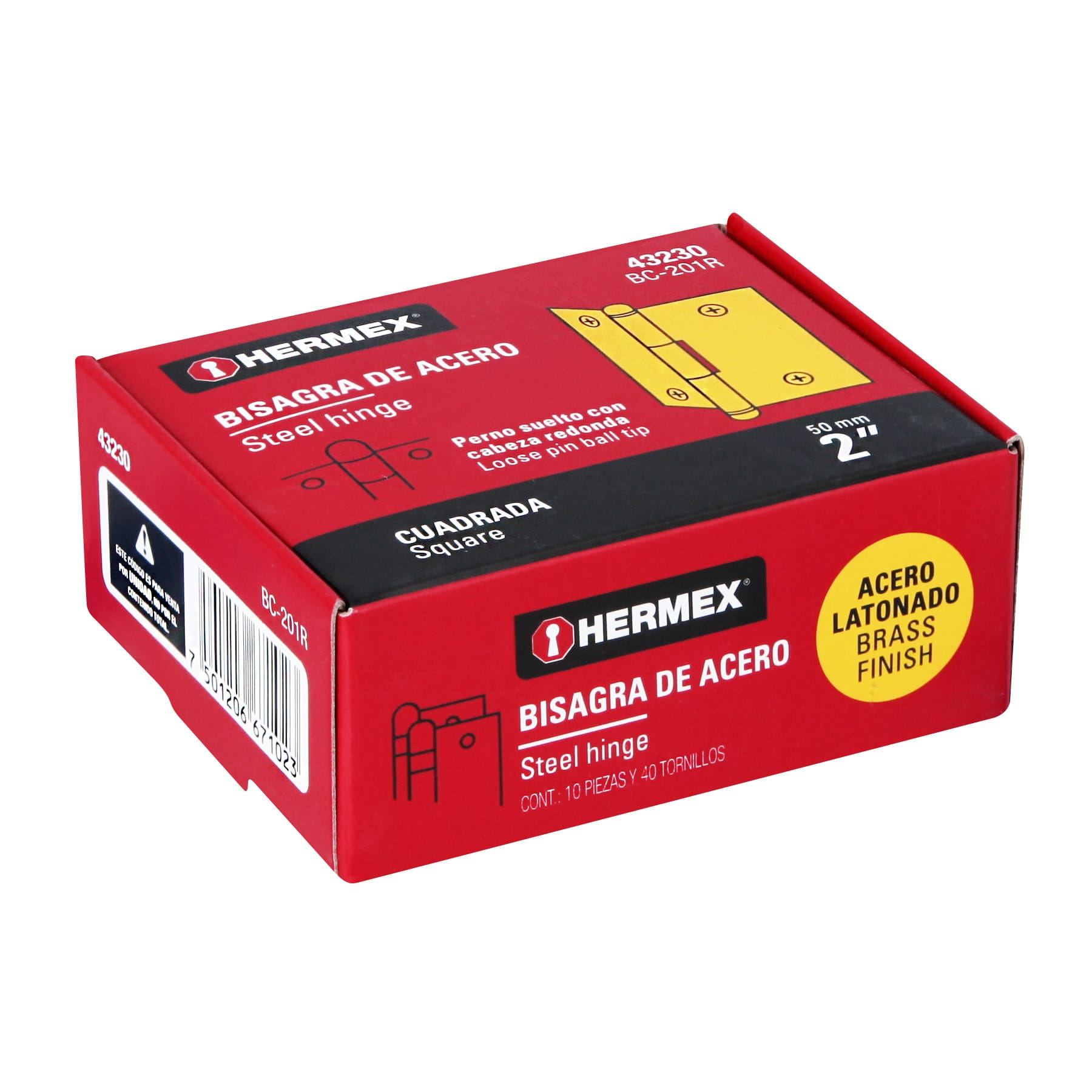 Bisagra cuadrada 2", acero latonado, redonda