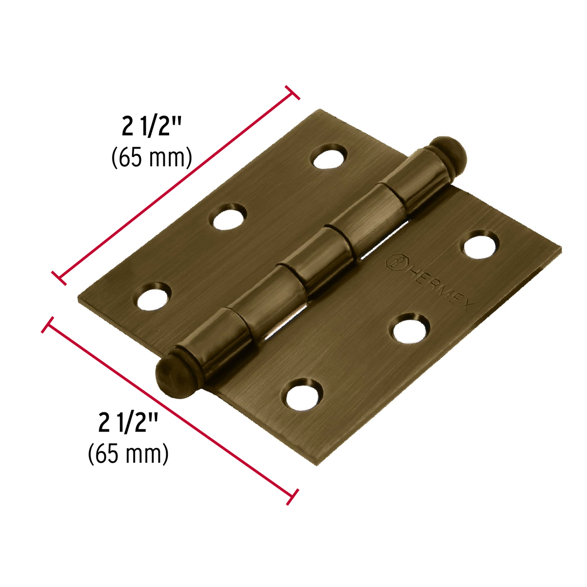 Bisagra cuadrada 2-1/2", acero latonado antiguo, redonda