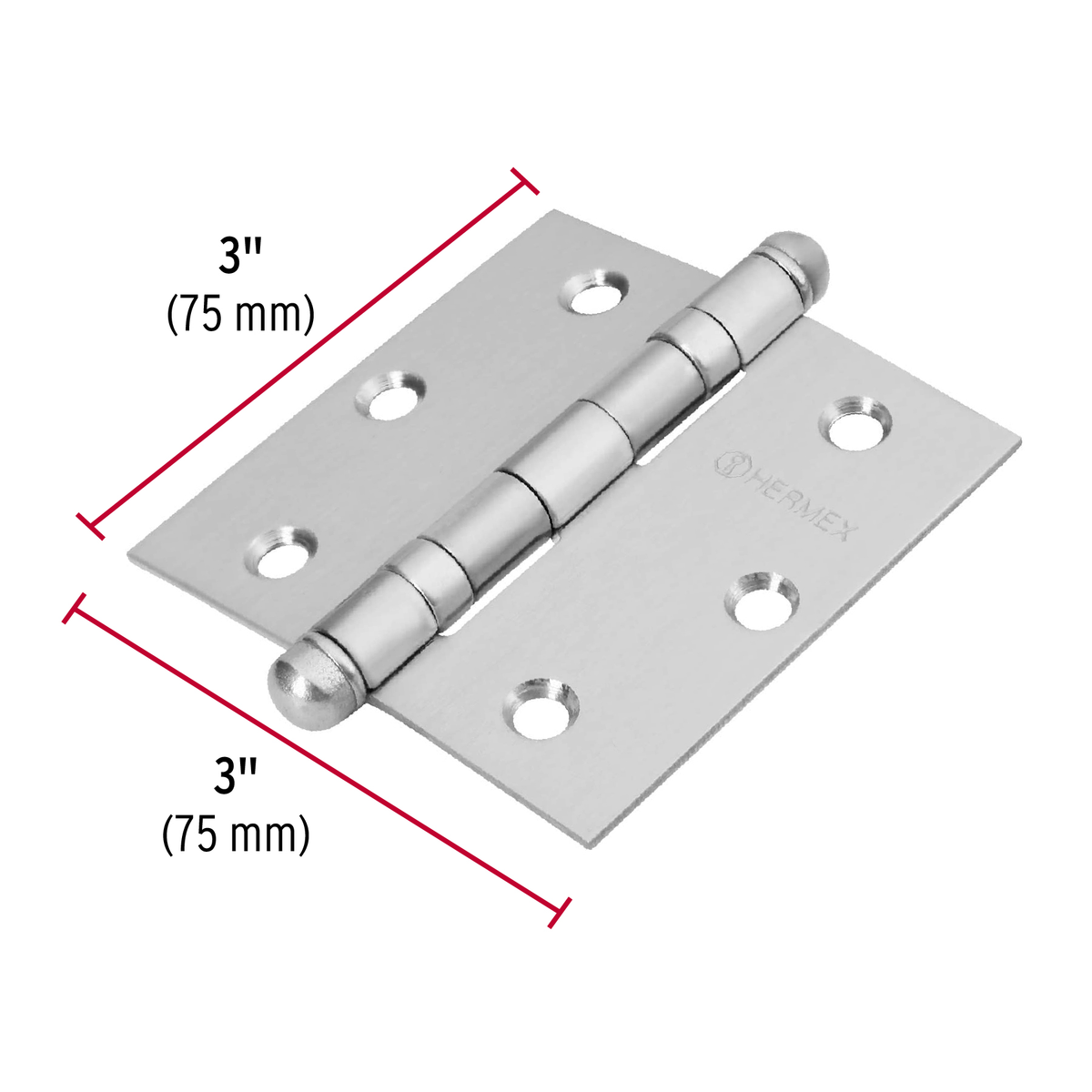Bisagra cuadrada 3", acero inoxidable, redonda