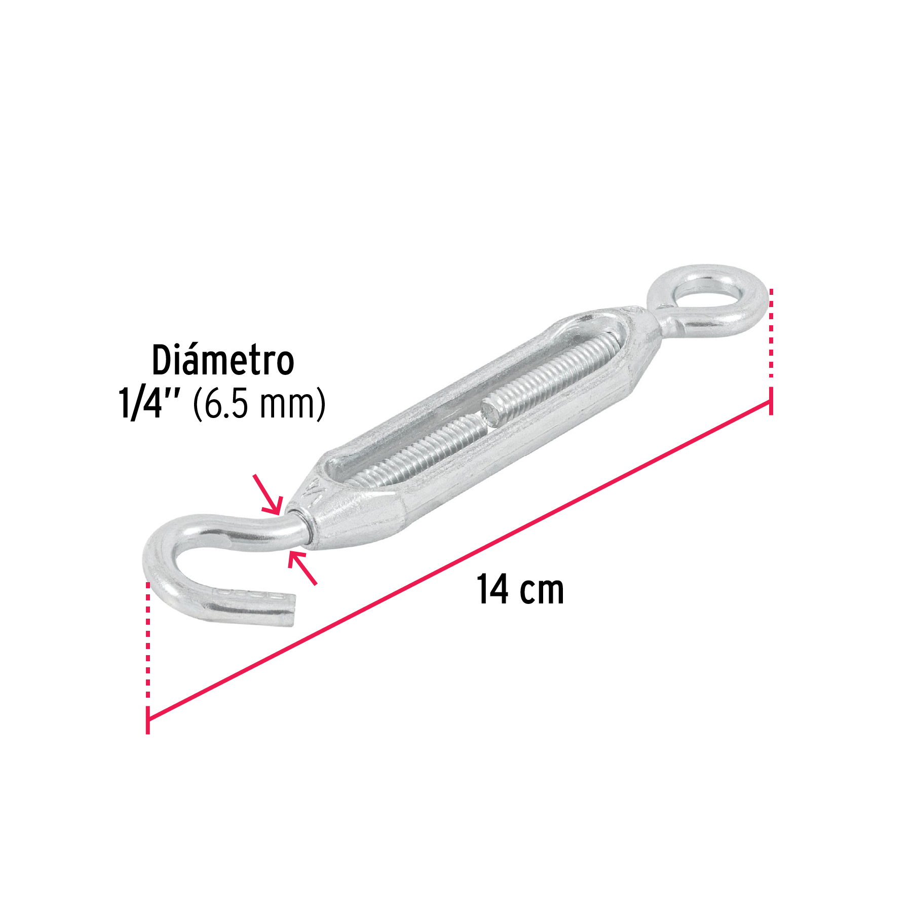 Tensor zinc, 1/4", gancho-argolla