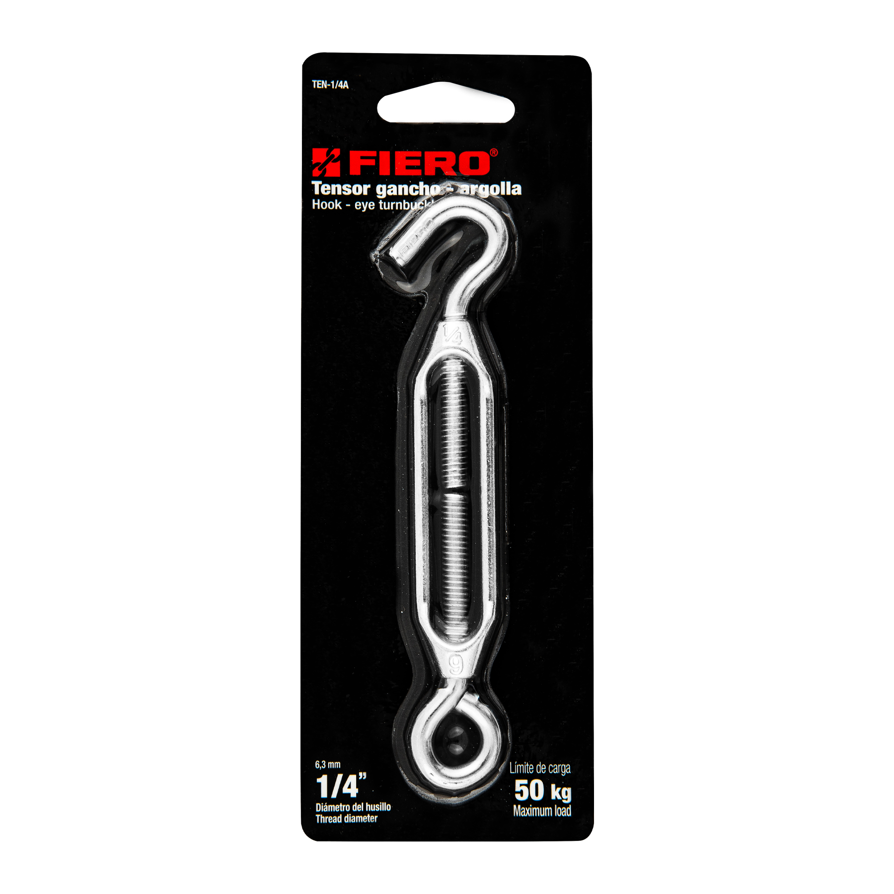 Tensor zinc, 1/4", gancho-argolla