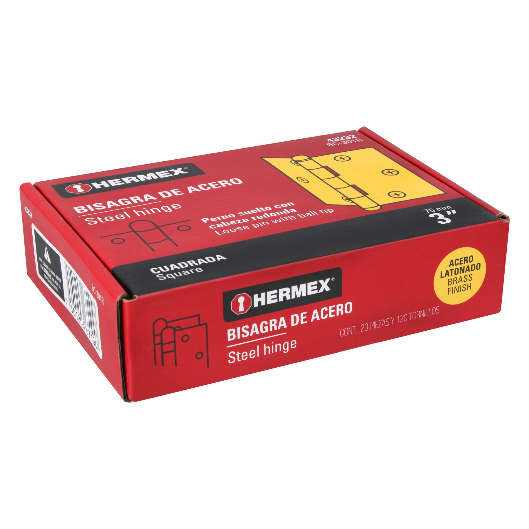 Bisagra cuadrada 3", acero latonado, redonda