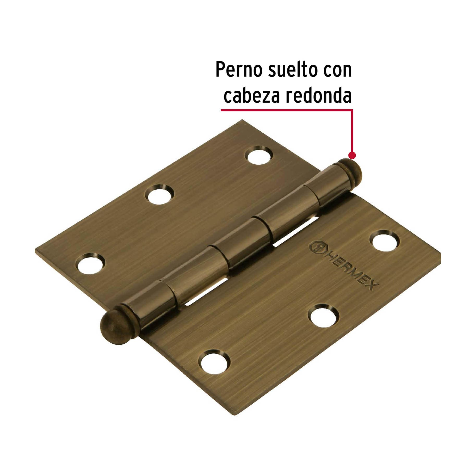 Bisagra cuadrada 3-1/2", acero latonado antiguo, redonda