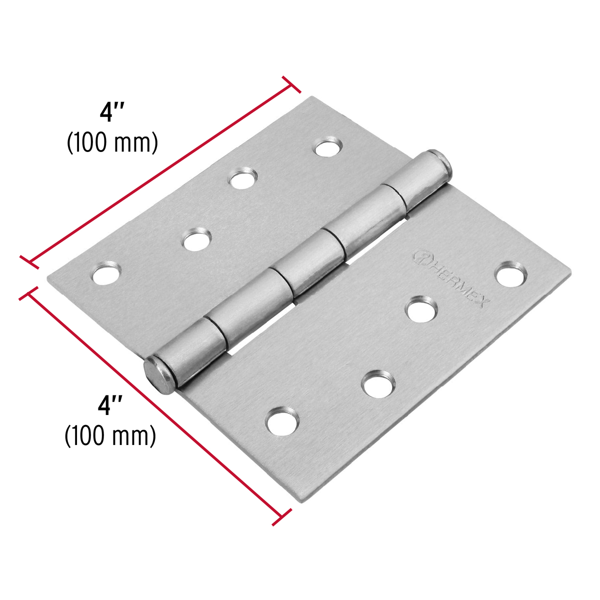 Bisagra cuadrada 4", acero cromo mate, plana