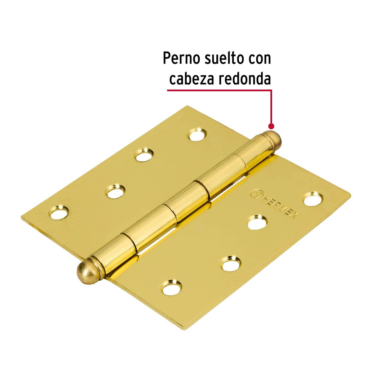 Bisagra cuadrada 4", acero latonado, redonda