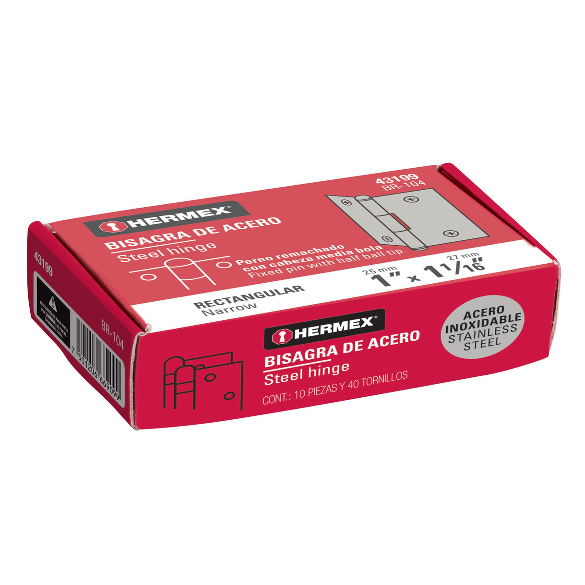 Bisagra rectangular 1", acero inoxidable