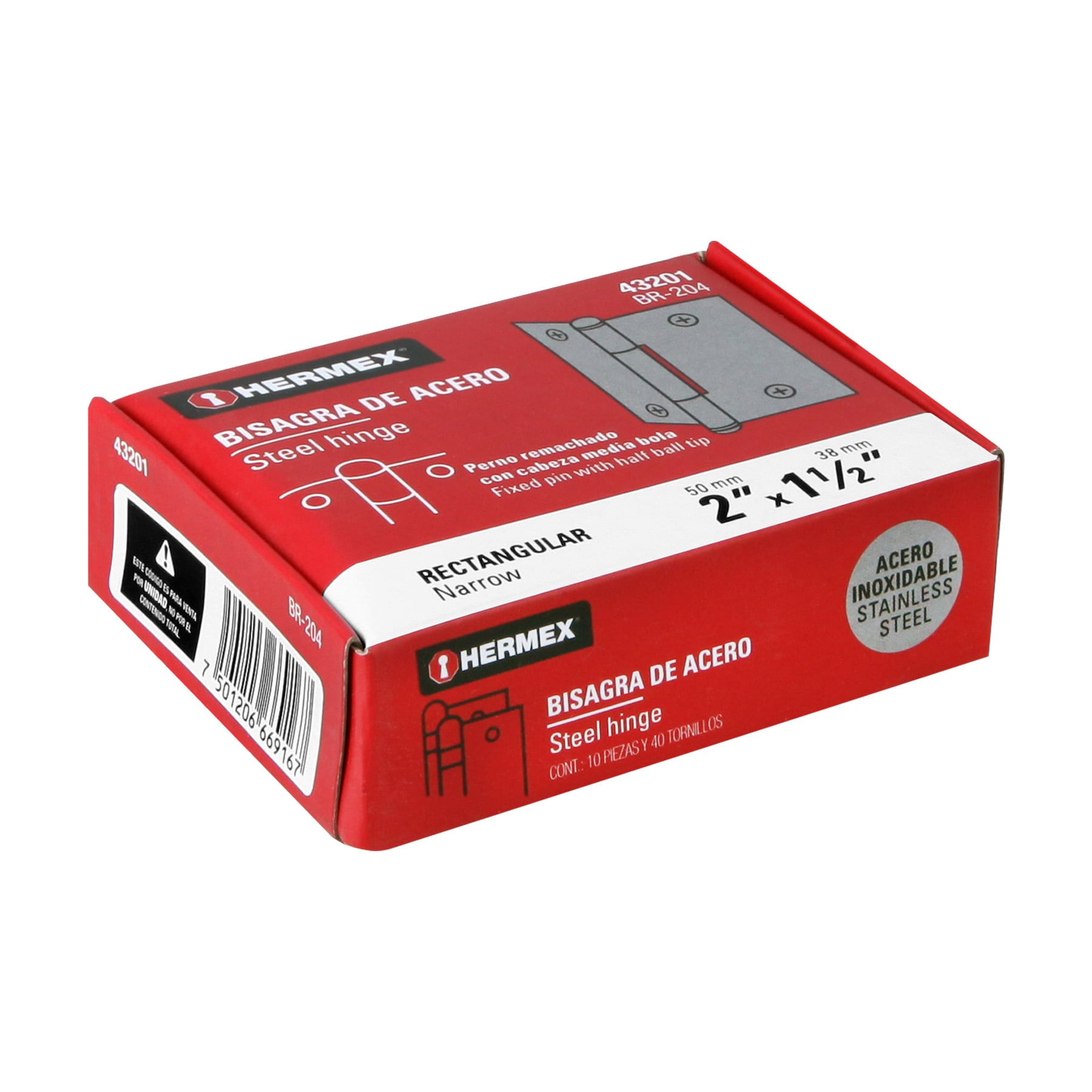Bisagra rectangular 2", acero inoxidable