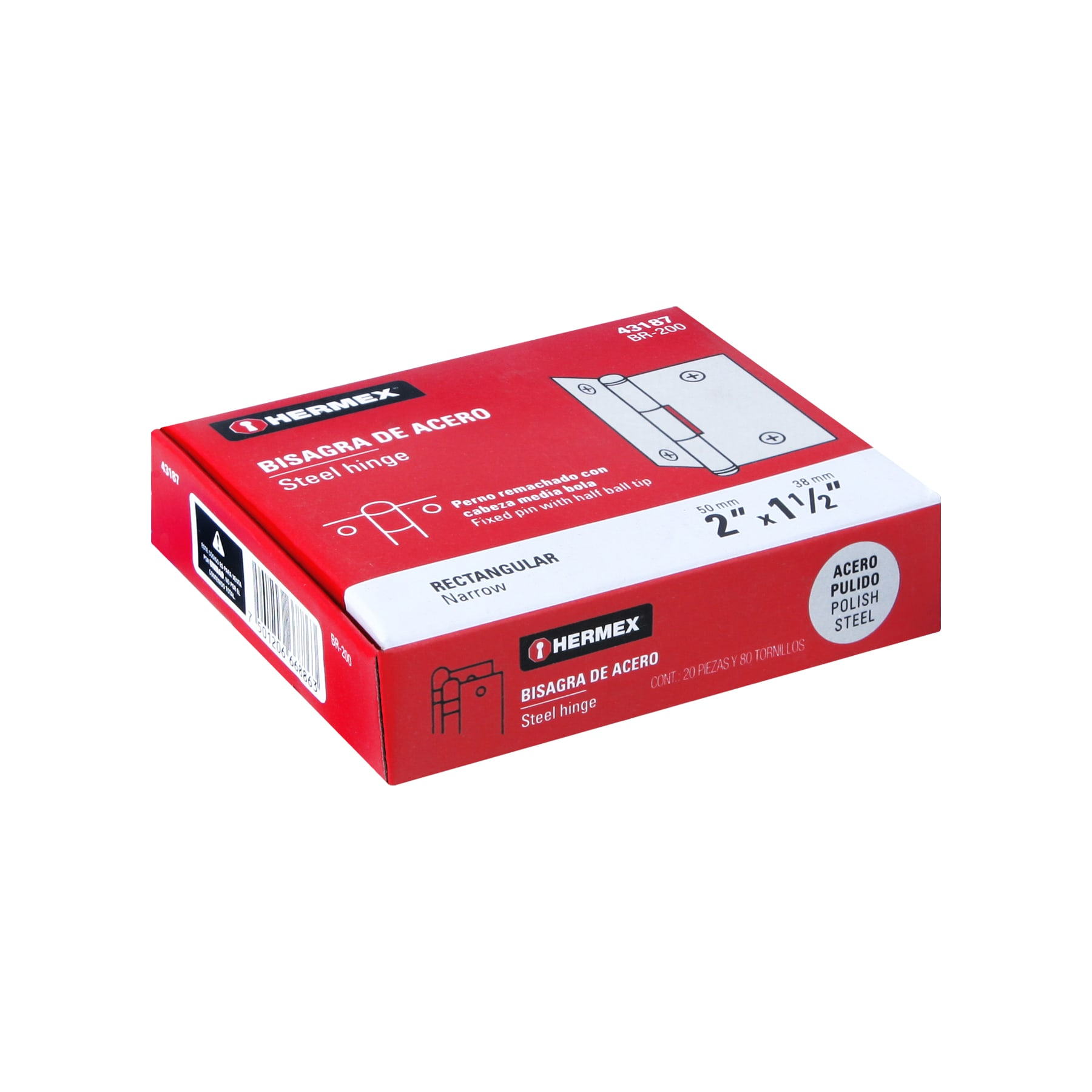 Bisagra rectangular 2", acero pulido