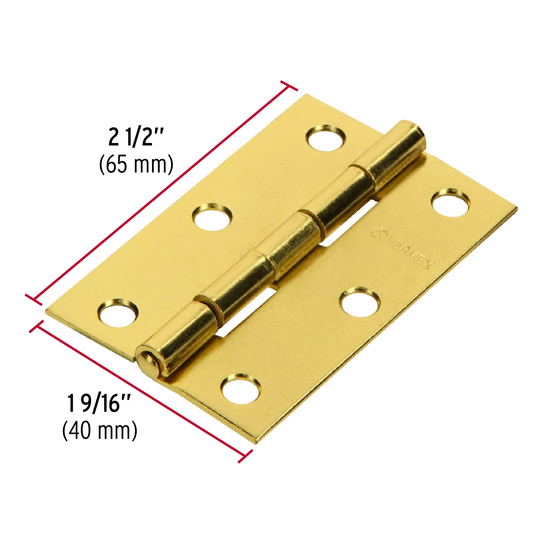 Bisagra rectangular 2-1/2", acero latonado