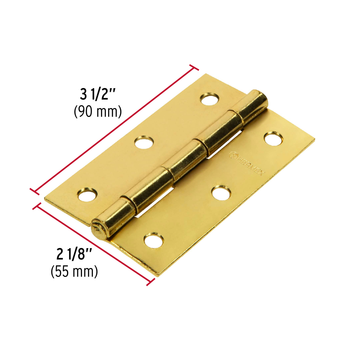Bisagra rectangular 3-1/2", acero latonado