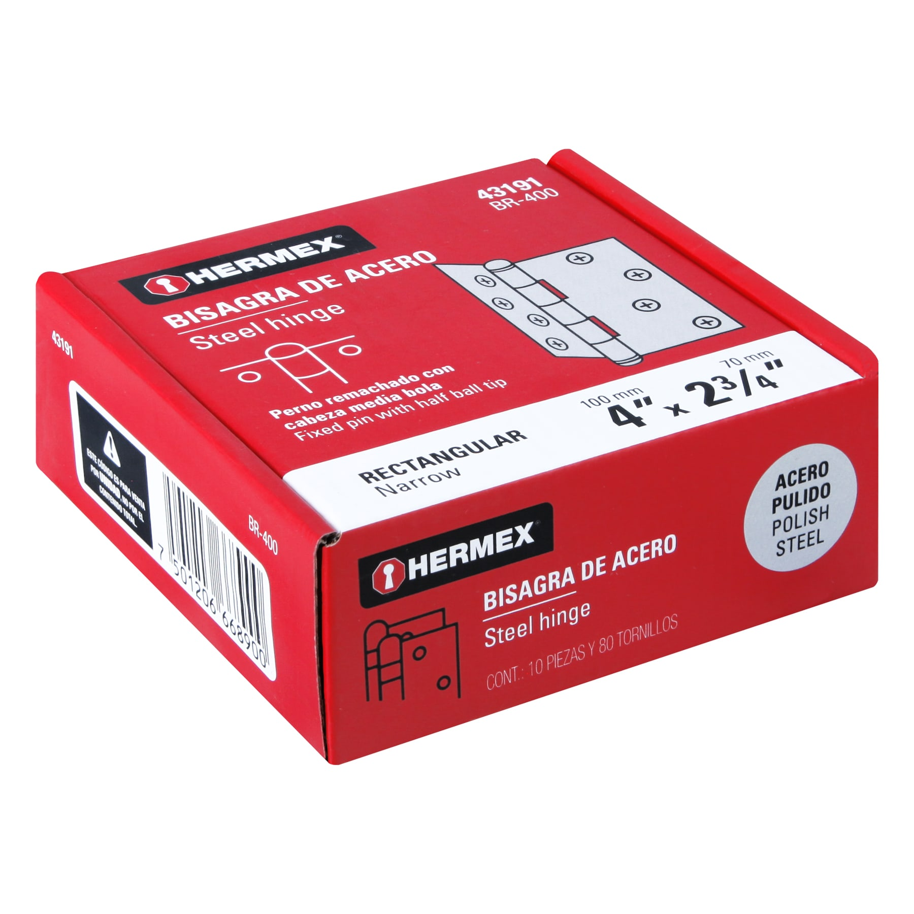 Bisagra rectangular 4", acero pulido
