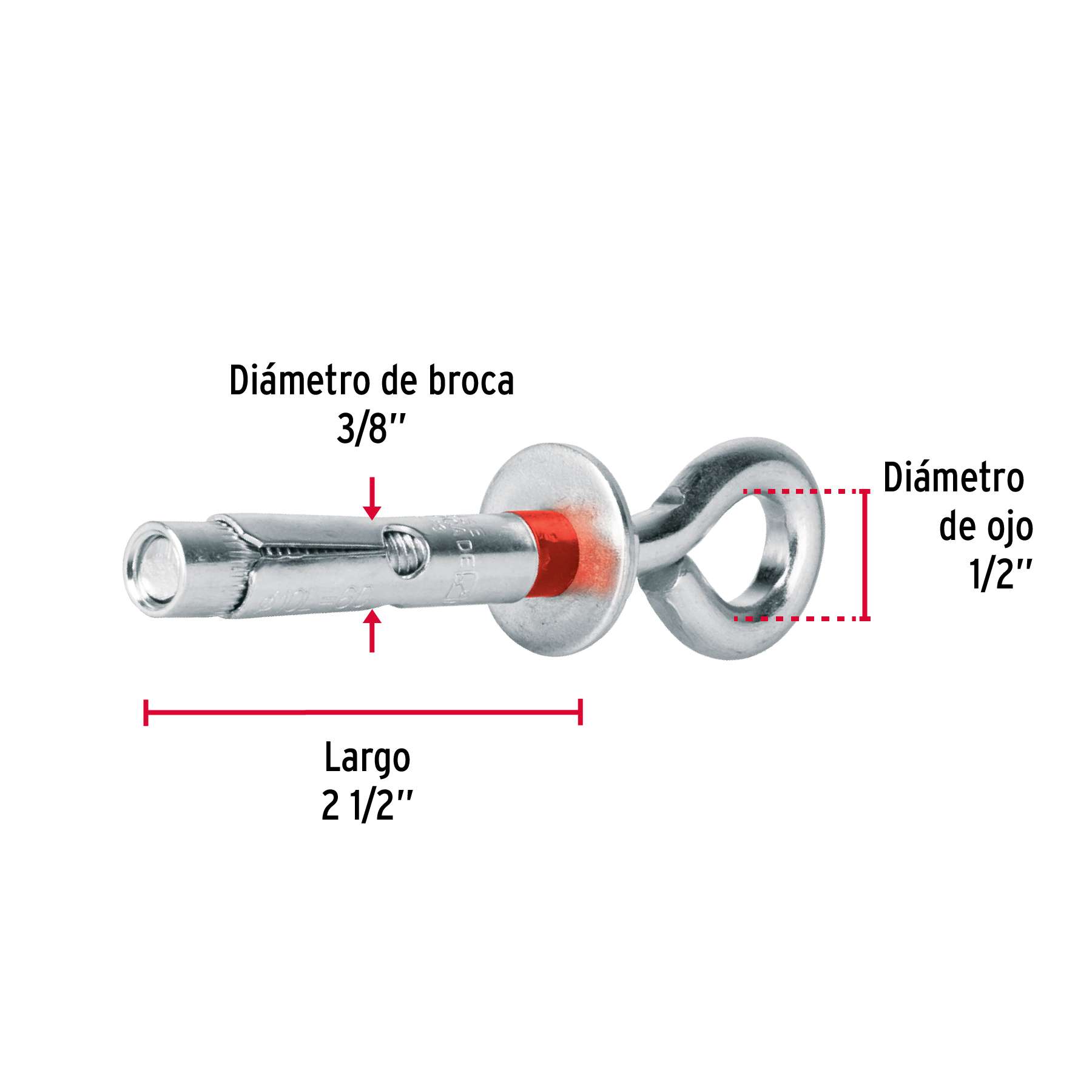 Taquete expansivo con armella cerrada, 10X60 mm,bolsa 4 pzas