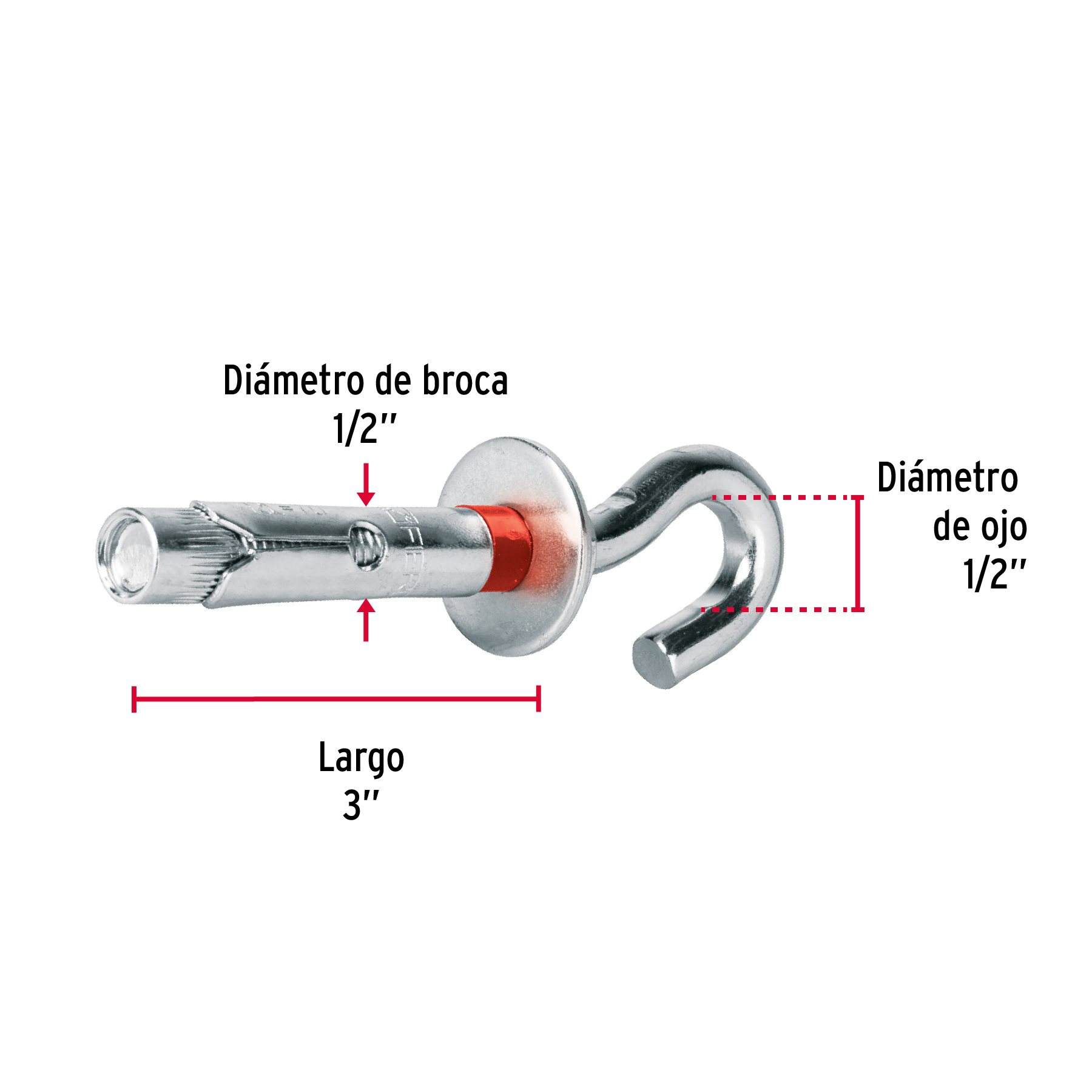 Taquete expansivo con armella abierta, 12X70mm, bolsa 2 pzas