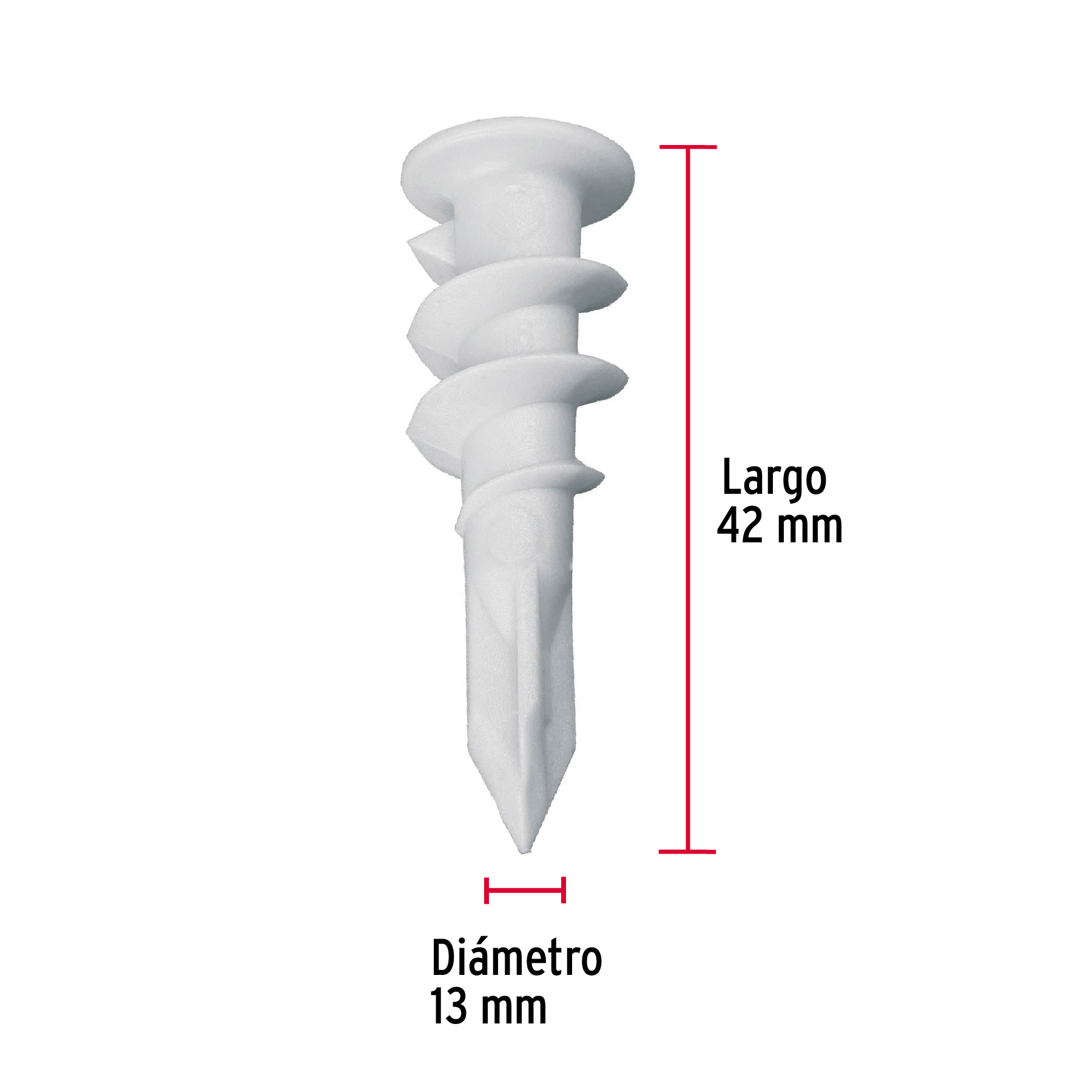 Taquete 1/2", plástico, autotaladrante,p/panel yeso,100 pzas