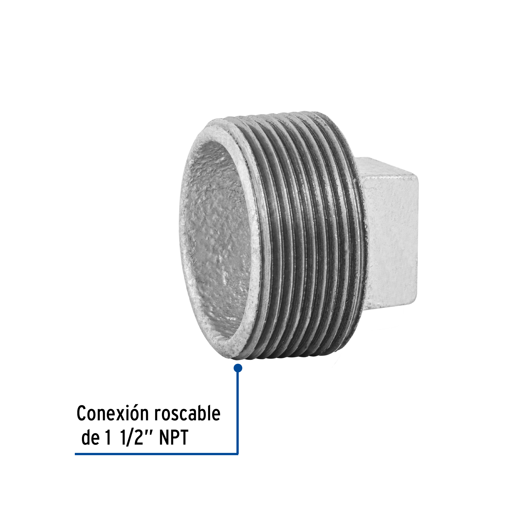 Tapón macho, acero galvanizado, 1-1/2"