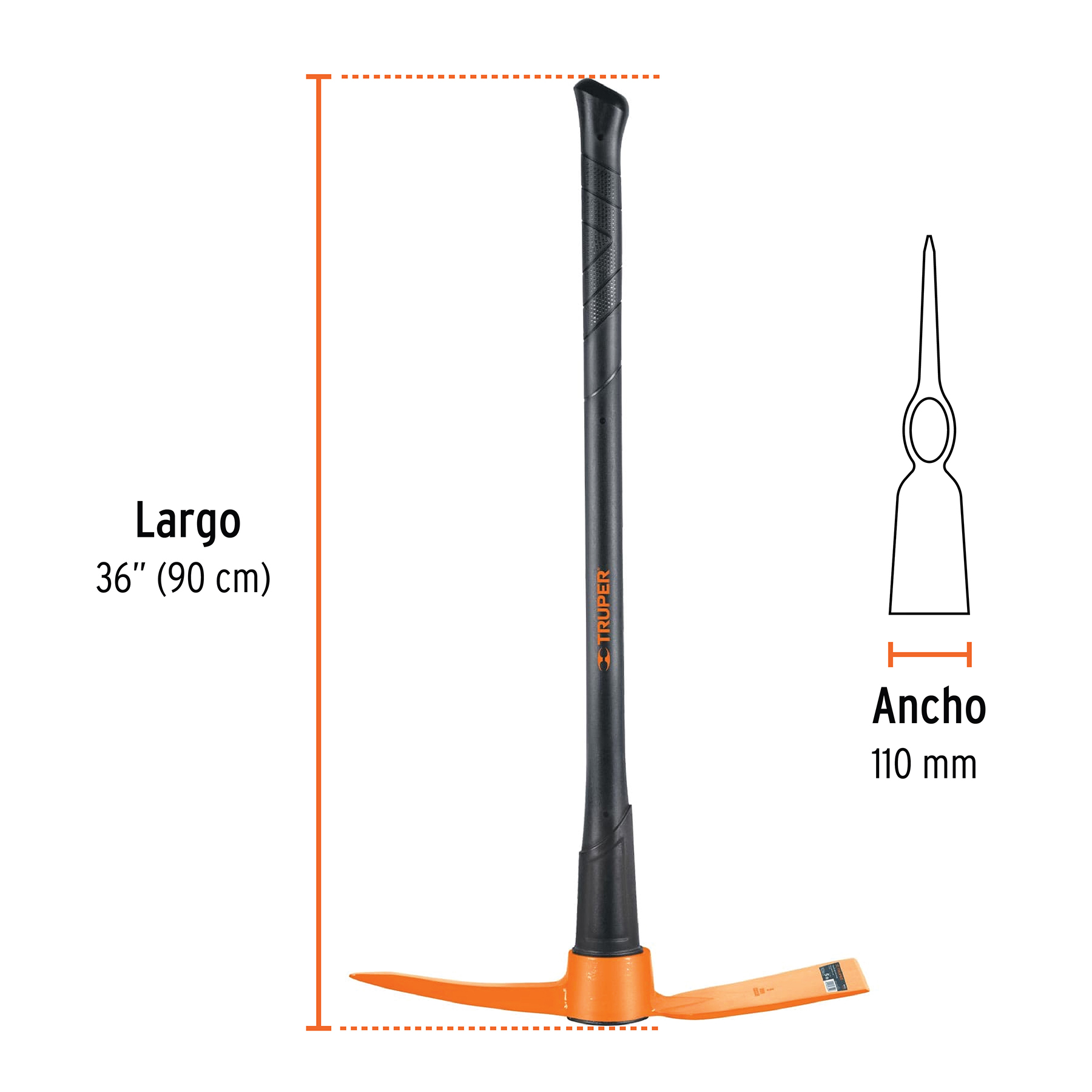 Talacho-pico 5 lb, mango fibra de vidrio 36', Truper