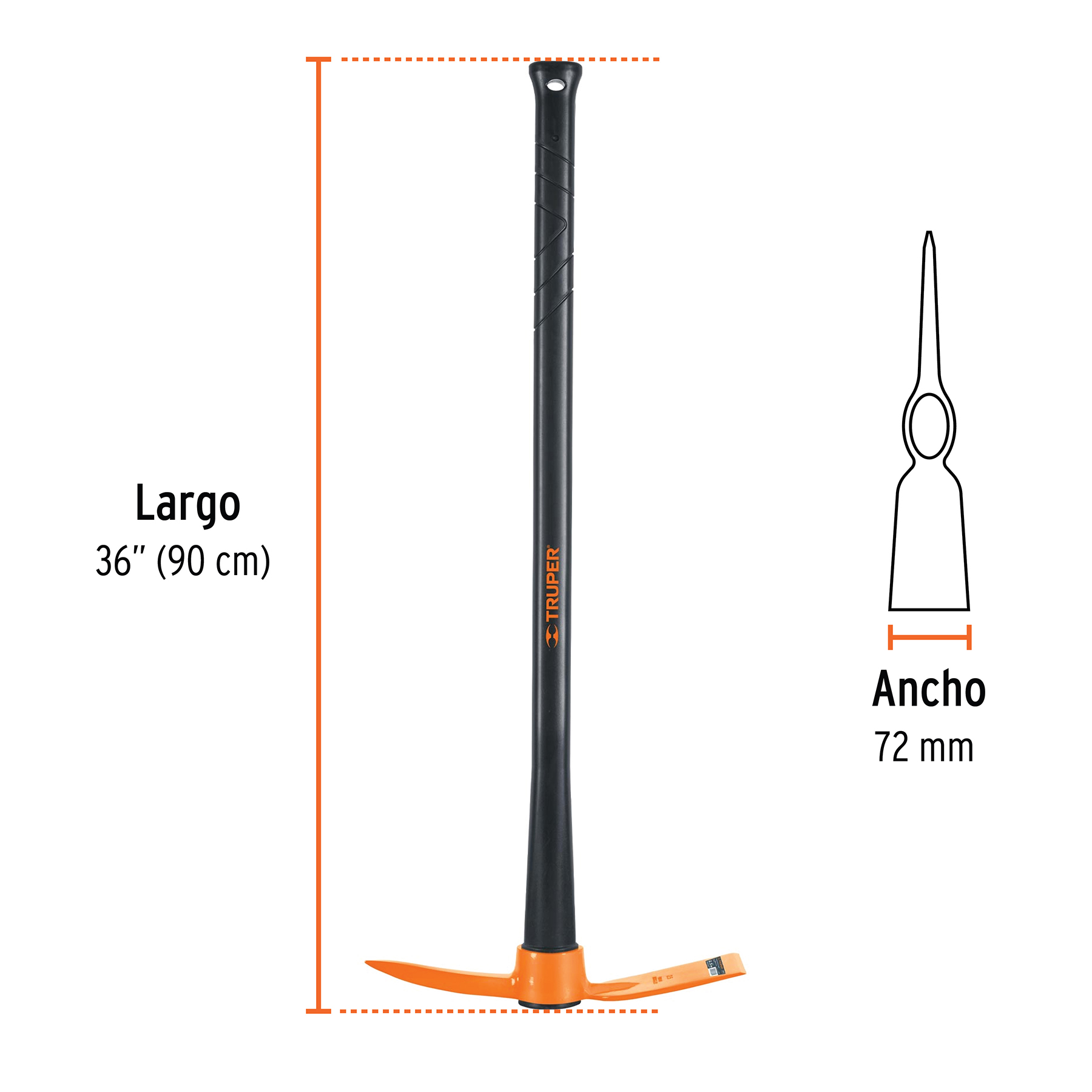Talacho-pico 2.5 lb, mango fibra de vidrio 36', Truper