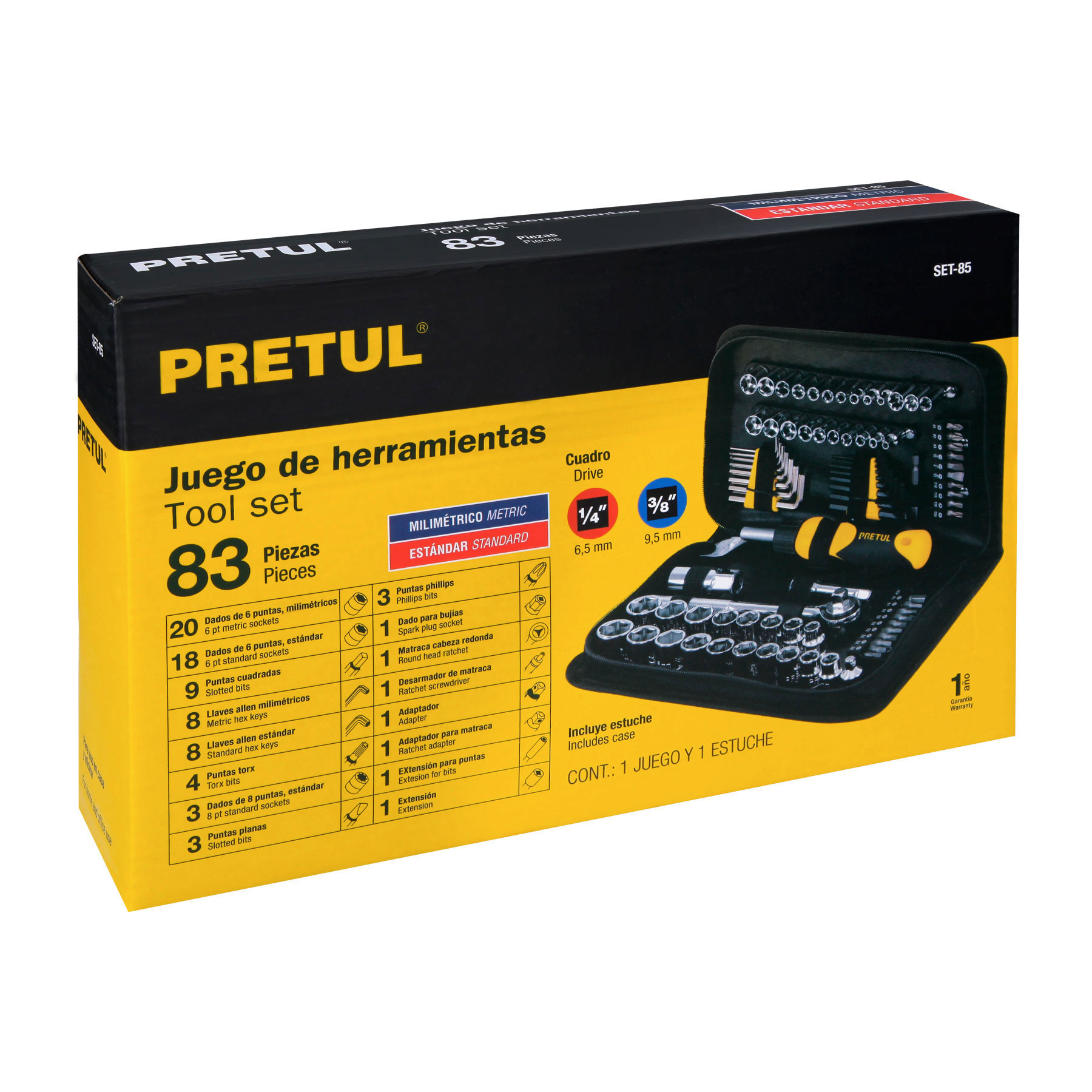 Set de herramientas para mecánica, 83 piezas, pretul