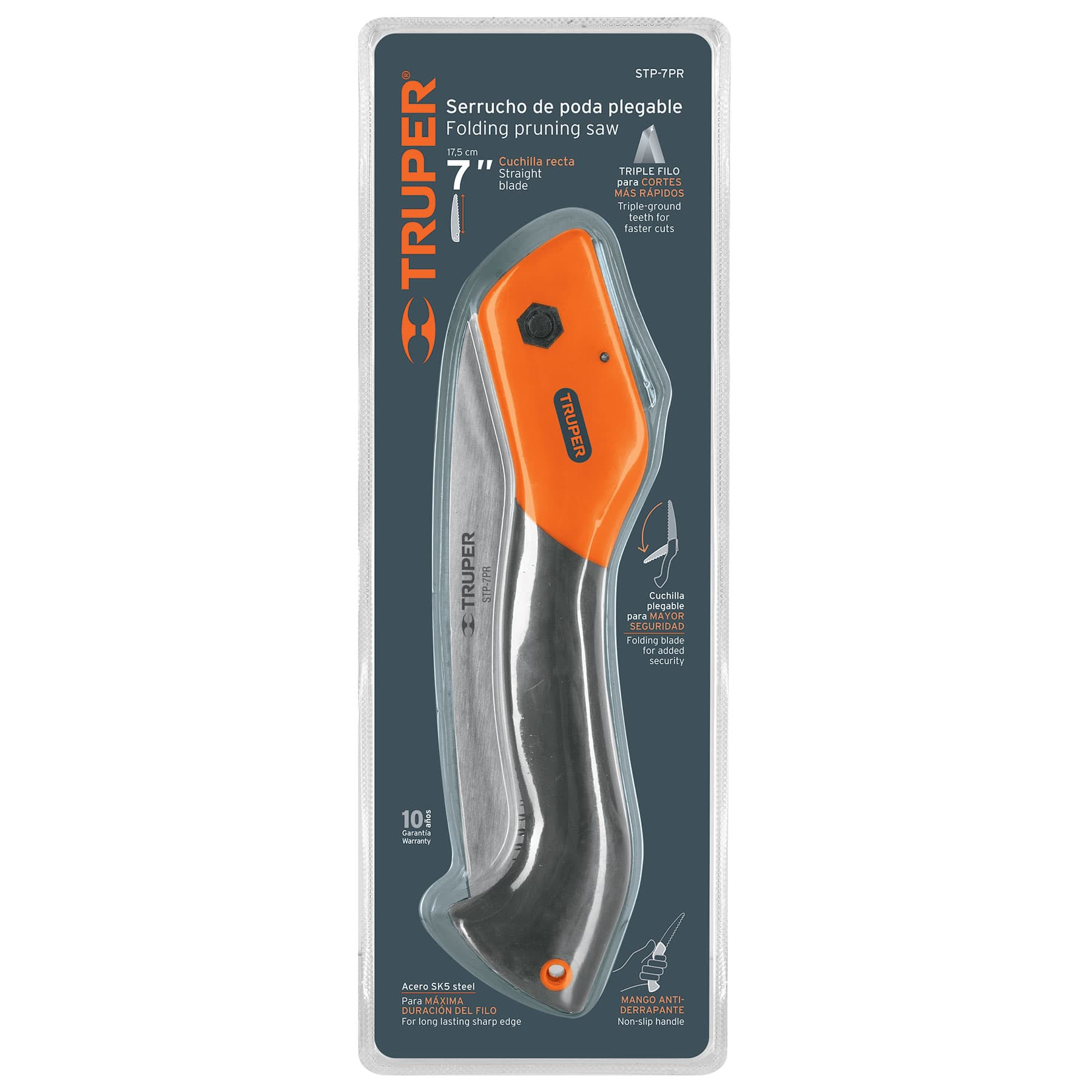 Serrucho poda 7", plegable, hoja recta, comfort grip,7DPP