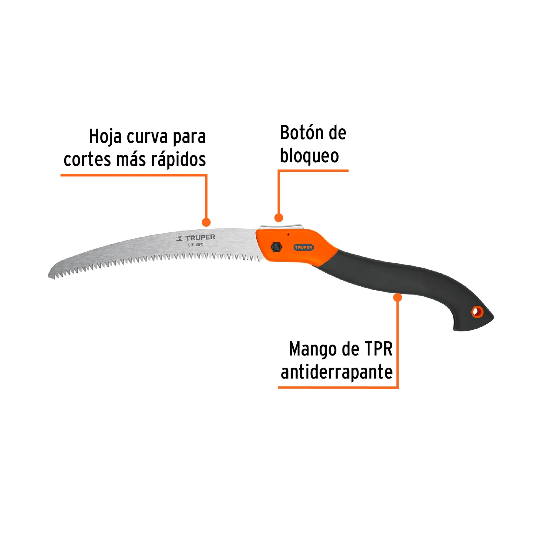 Serrucho poda 10", plegable, hoja curva, comfort grip,7DPP