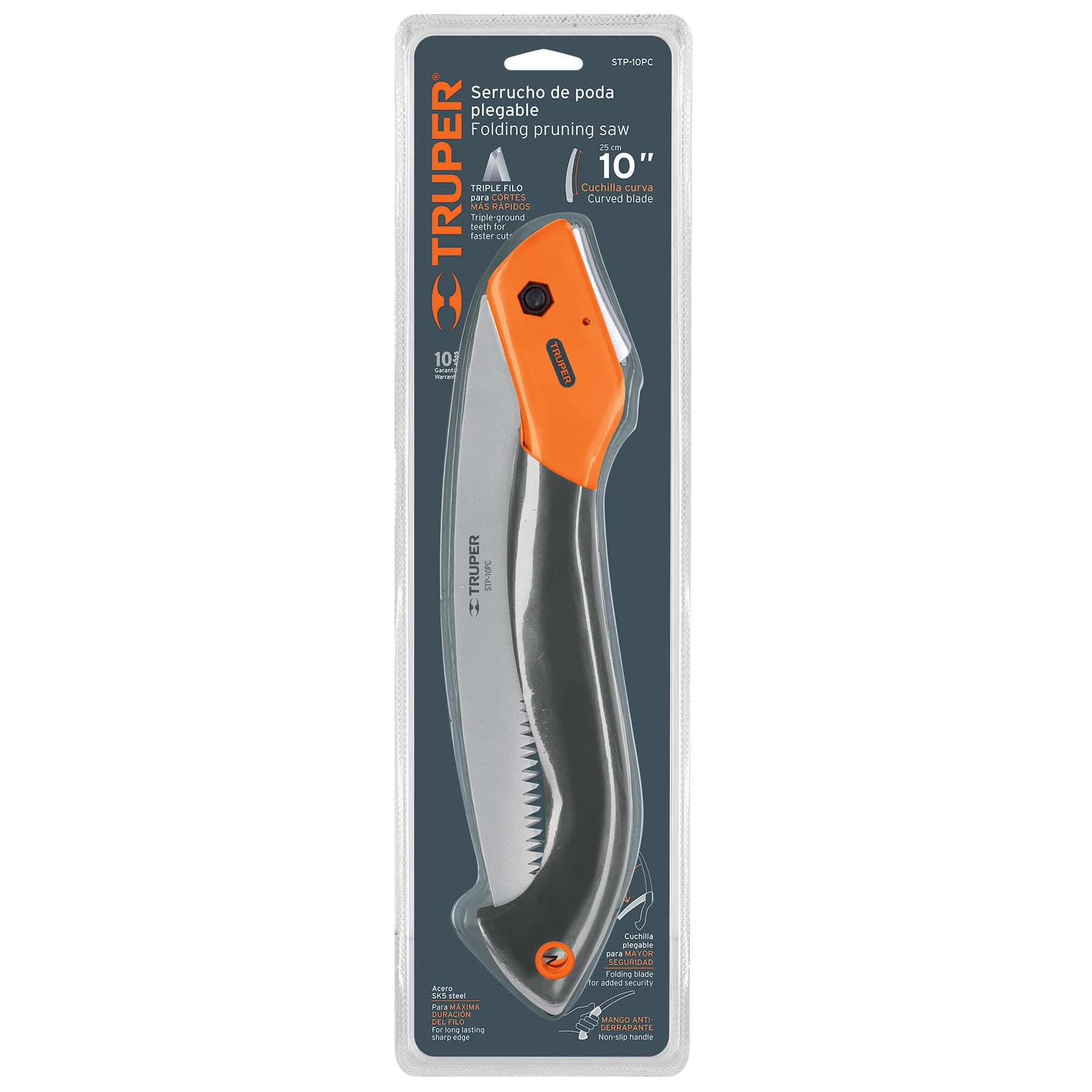 Serrucho poda 10", plegable, hoja curva, comfort grip,7DPP