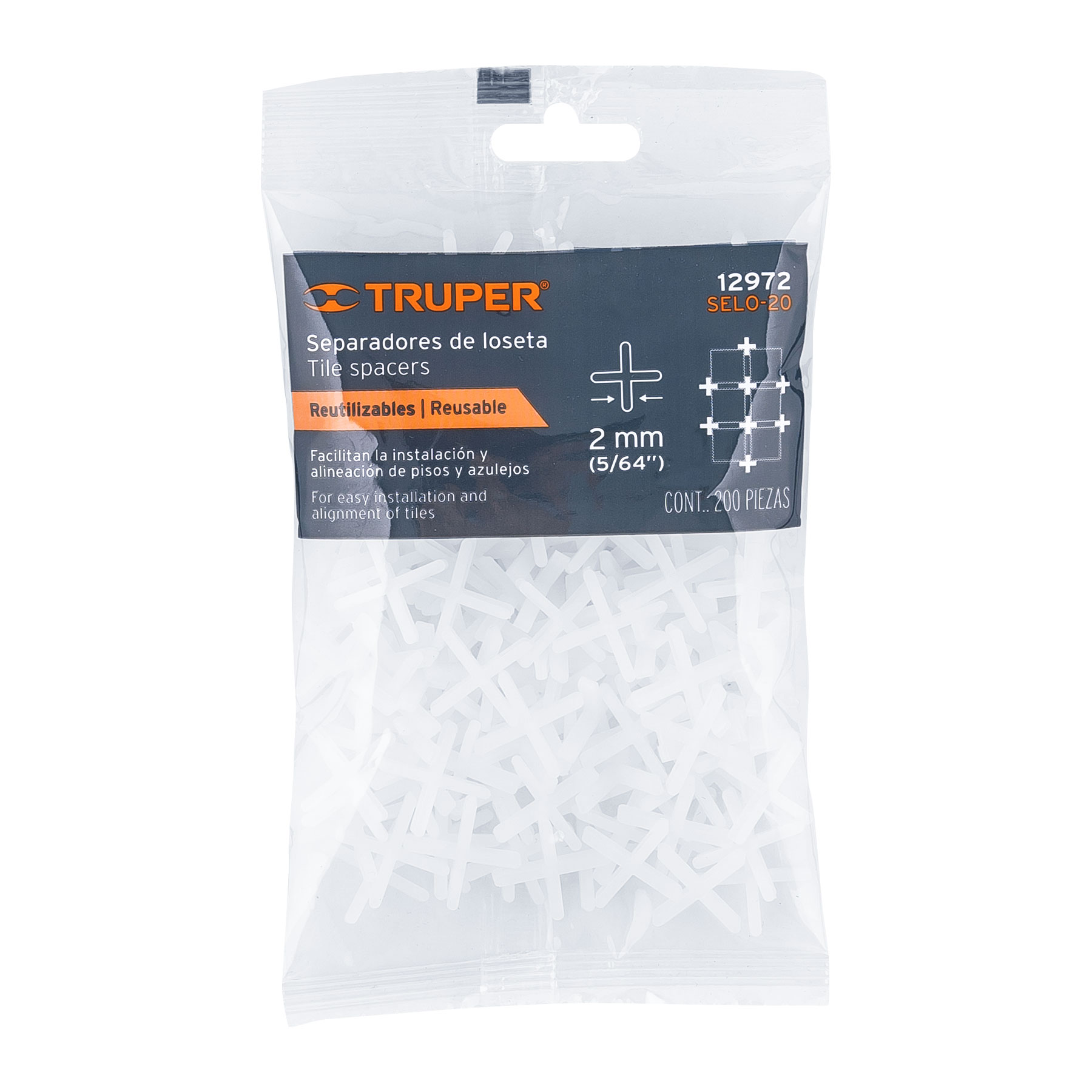 Separadores de losetas 2 mm, bolsa con 200 pzas