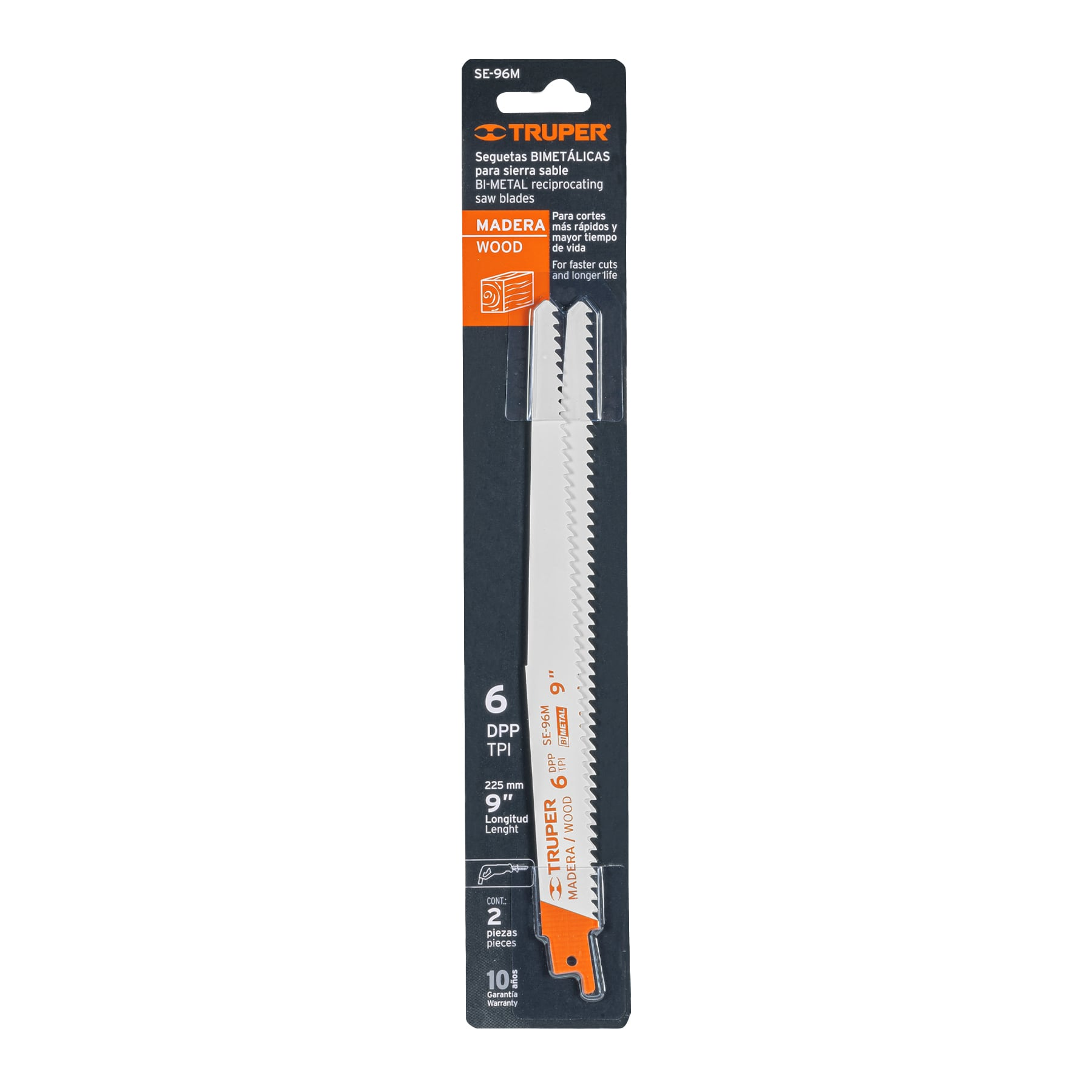 Segueta sierra sable, 9", 6 DPP, cónica para madera, 2 pzas