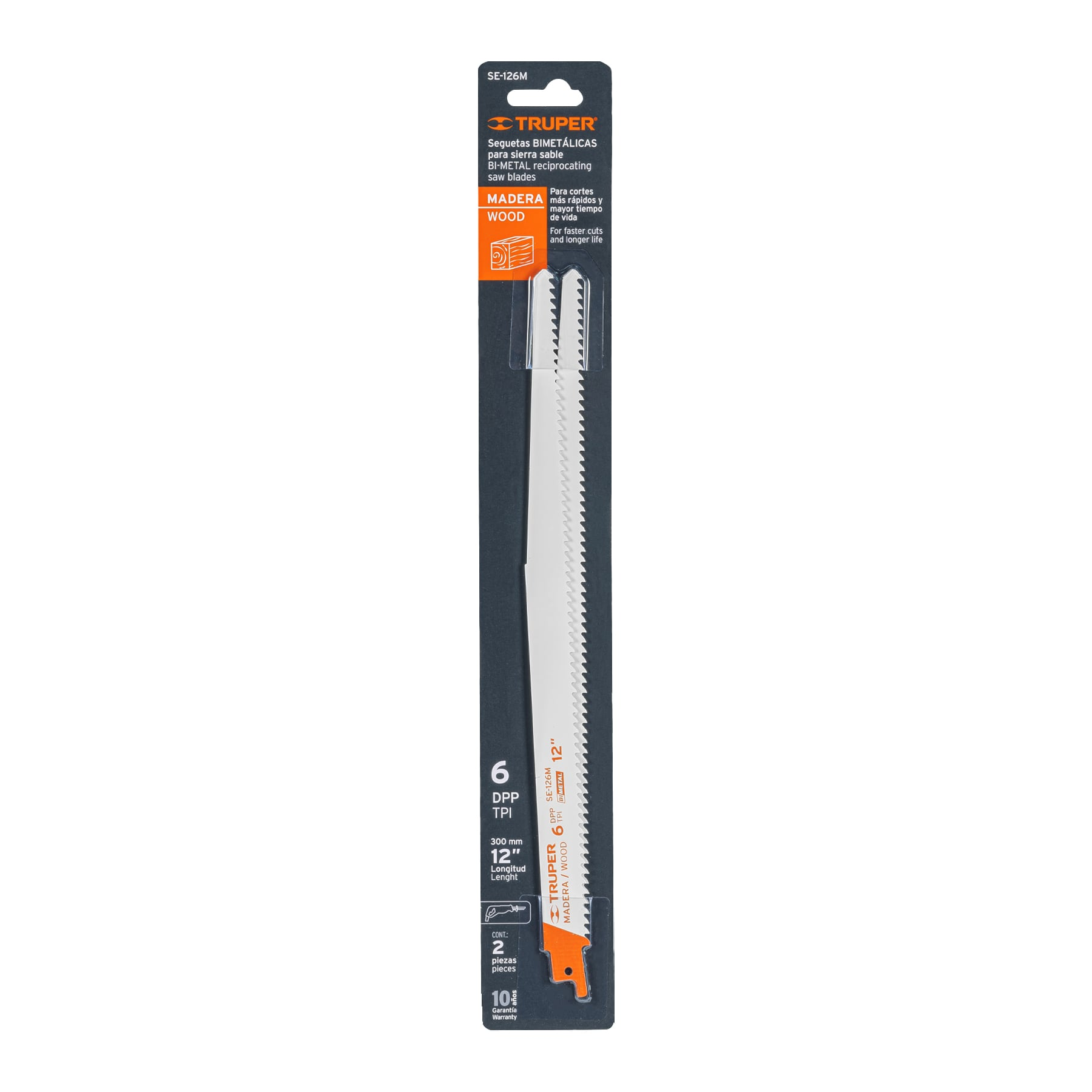 Segueta sierra sable, 12", 6 DPP, cónica para madera, 2 pzas