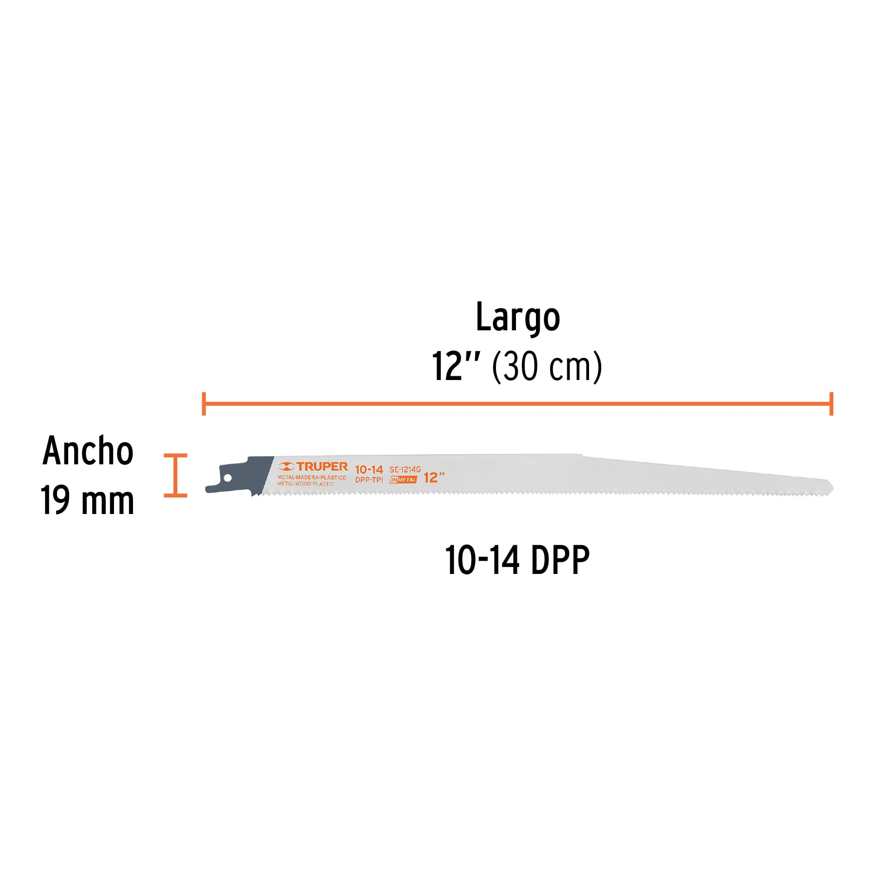 Segueta sierra sable, 12", 10-14 DPP, cónica, usos generales